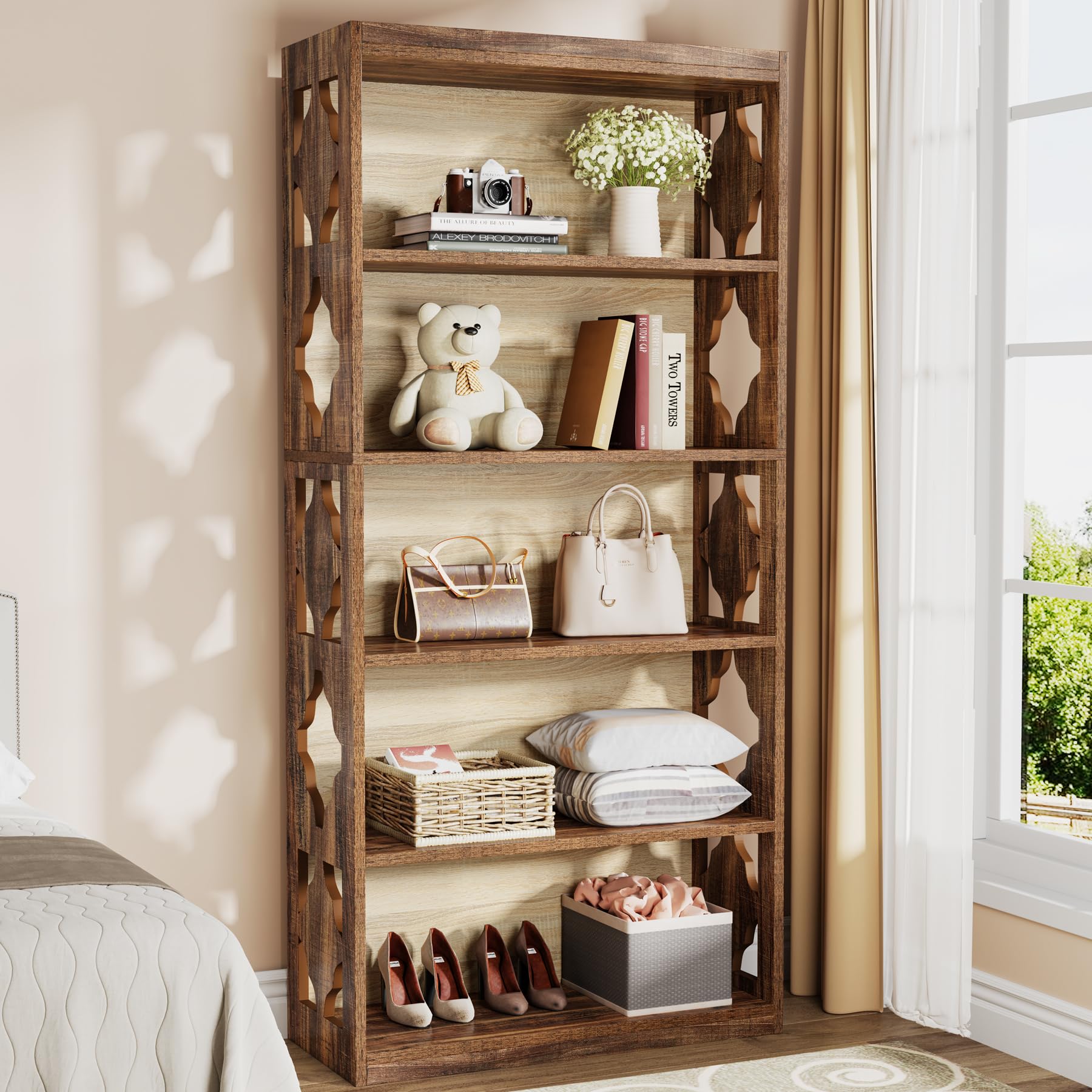 Tribesigns - Libreria a 6 ripiani, 177,8 cm di altezza, libreria autoportante con ripiani di stoccaggio, libreria aperta in legno per soggiorno e camera da letto