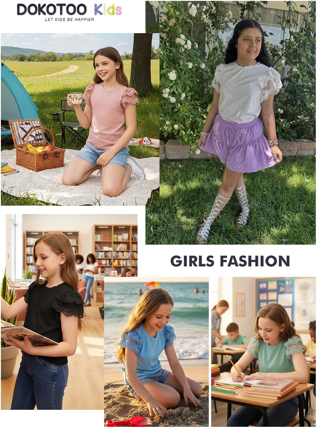 Girls Shirts Teen Summer Top Tween T Shirt Cute Lace Short Sleeve Blouse Size 6-15 Years Old - Image 5