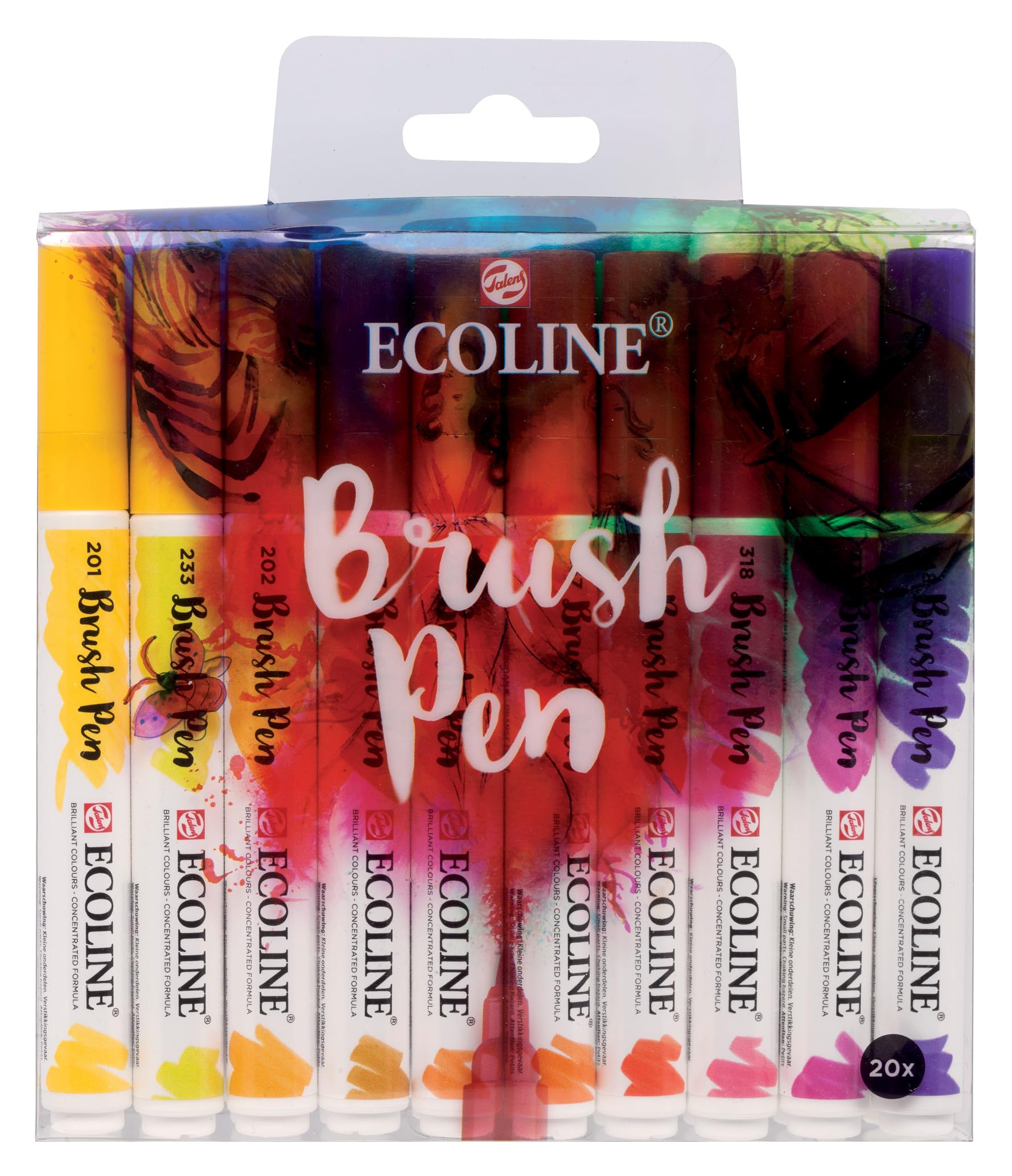 Ecoline Brush Pen Set de 20 marqueurs pointe feutre - Teintes de base | Marqueurs à dégrader pour lettering, dessin & journaling
