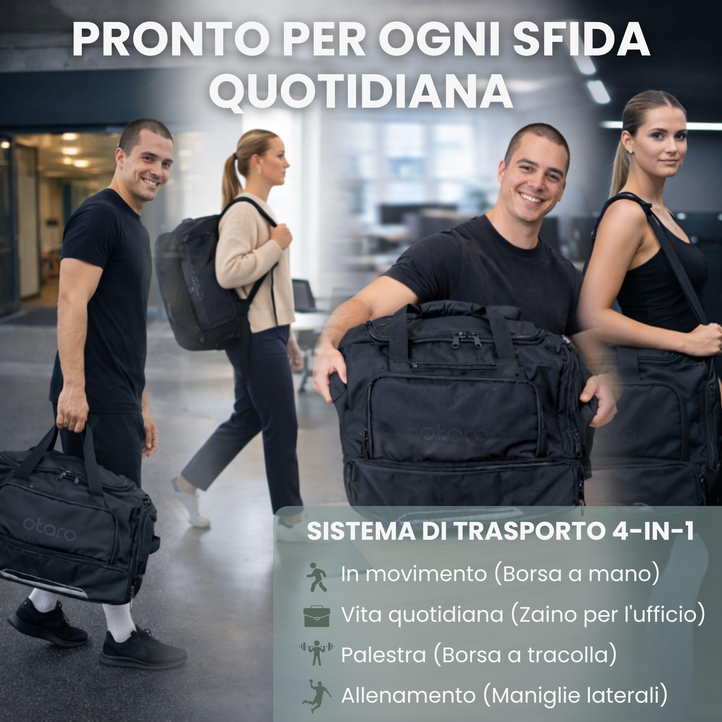 Otaro Borsone Palestra con Porta Scarpe & Vano Umido | 50L | Borsone da Viaggi | Gym Bag con Scomparto per laptop, Cinghie Zaino & Molti Scomparti | Borsone Palestra Uomo e Donna