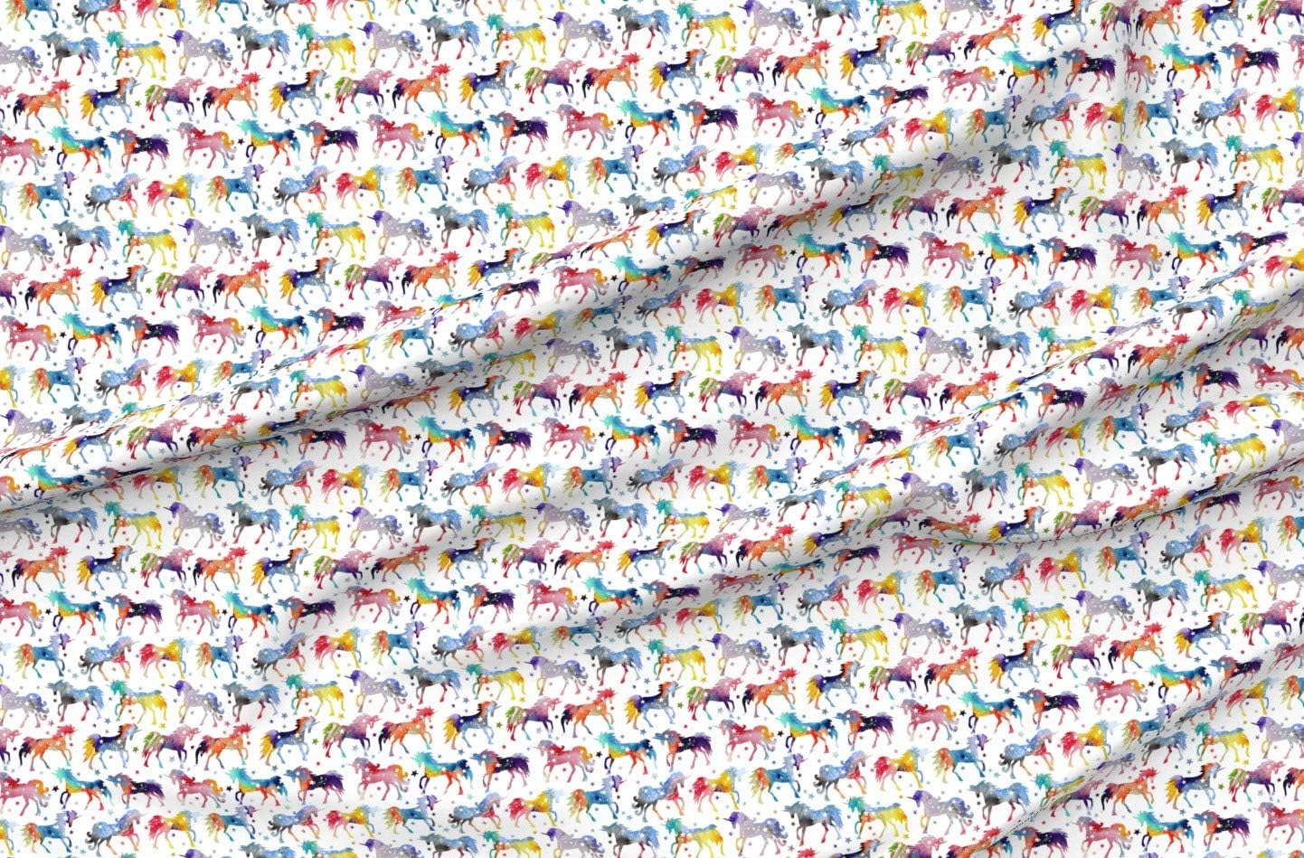 Spoonflower Fabric - Unicorns, Space, Galaxy, Rainbow, Fantasy, Magical, Fairy Tale Printed on Organic Cotton Sateen Fabric by The Yard - Sewing Quilting Apparel Home Decor