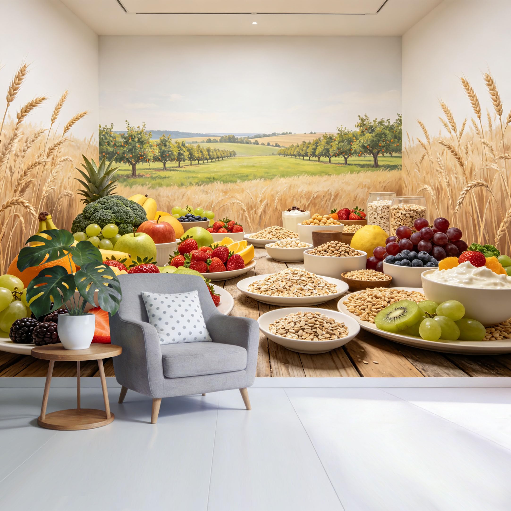 Custom Size Wall Mural Countryside Wheat Field Orchard Landscape with Fresh Fruits and Grains Farmhouse Style SelfAdhesive Wall Fabric Removable Wallpaper for Home Office Decor