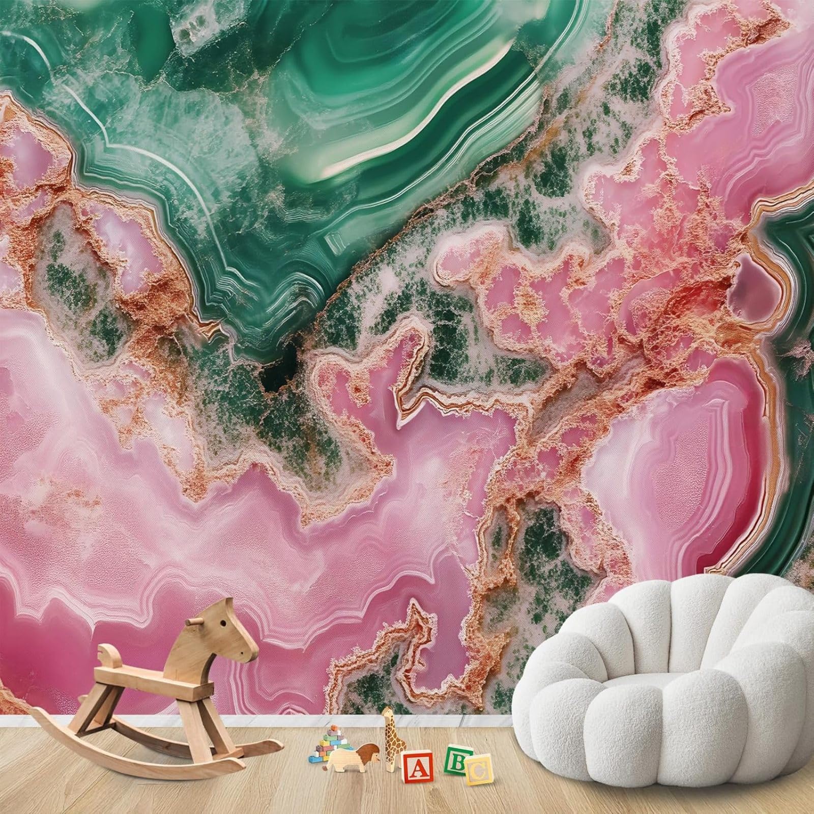 pdghsdkgjh Photo Wallpaper Stone Look Pink Green Marble Non-Woven Modern Living Room Bedroom Children's Room Wall Decoration Motif Wallpaper,400cmx280cm Stickers - Frameless Painting - Poster