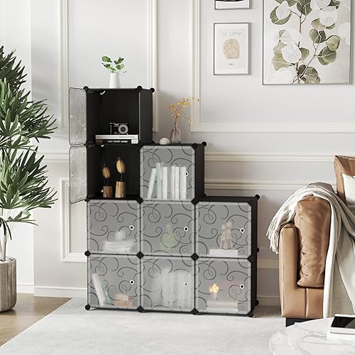 Miniatura 2 de C&AHOME USHS3009B-DOOR - Organizador de almacenamiento con puertas, estantes de 9 cubos, armario de armario, estantería modular de plástico para