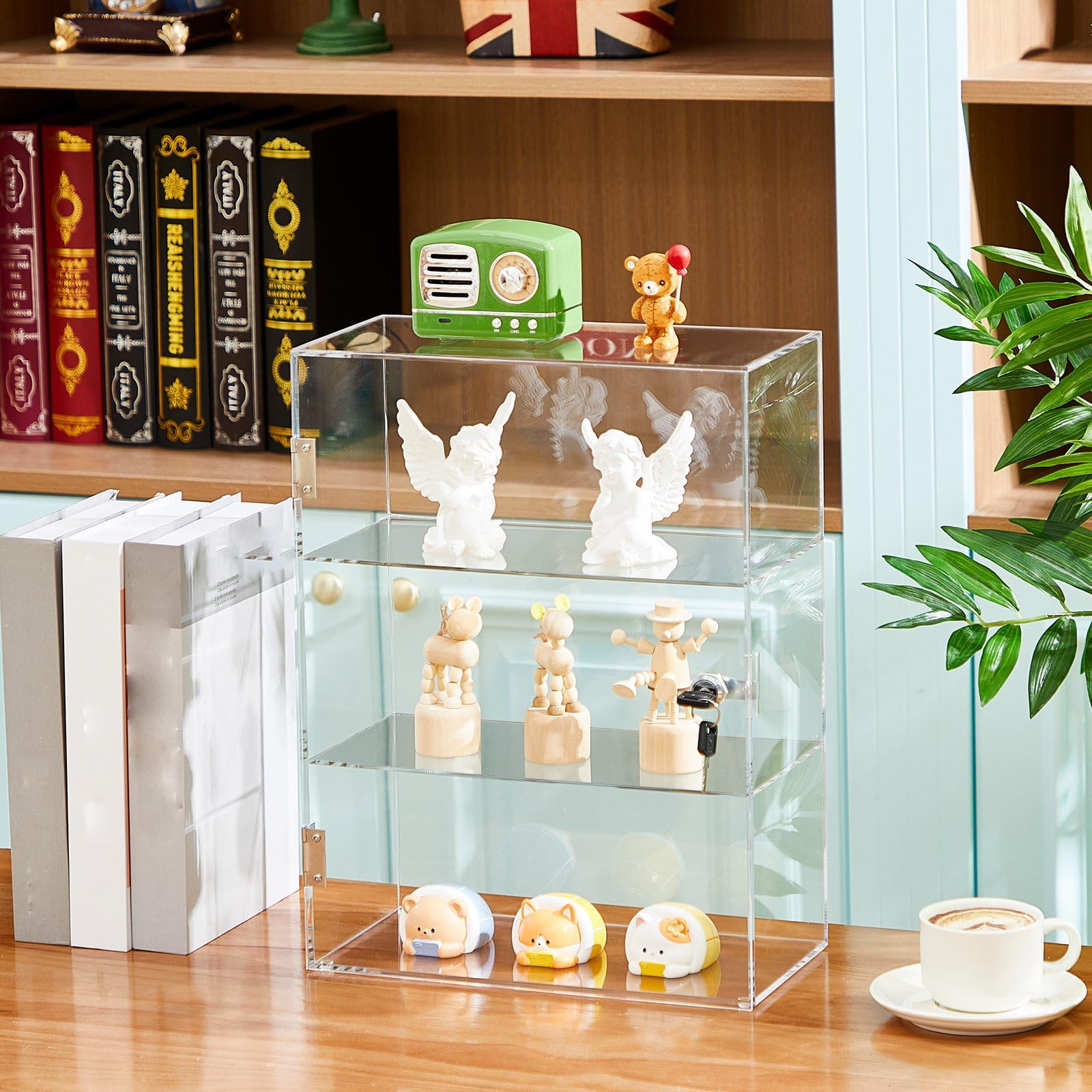 Barydat Acryl-Vitrine mit Schloss, Schlüssel, Arbeitsplatte, Vitrine, Vitrine, multifunktional, sichere Aufbewahrungsbox für Einzelhandel (Feste 3 Etagen, 30 x 15 x 39 cm)
