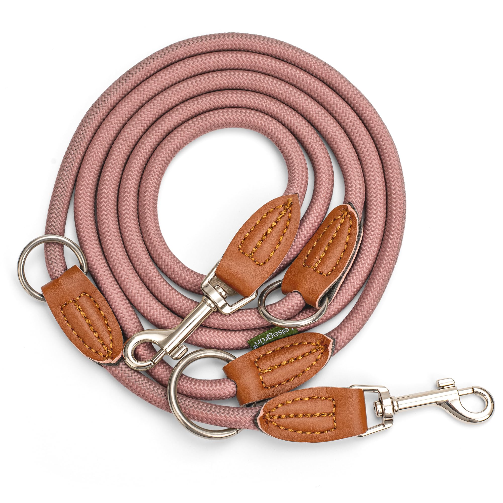 Leisegrün Hundeleine für kleine Hunde | 2 Meter | 3fach verstellbar | Nur 160 g leicht | Führleine 2m | Altrosa