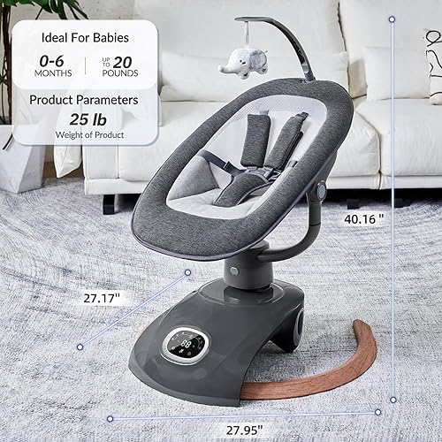 Miniatura 5 de Columpio eléctrico para bebés con control remoto, balancín con 6 movimientos, 5 velocidades, 13 música incluye ruido blanco, arnés de 5 puntos, 3
