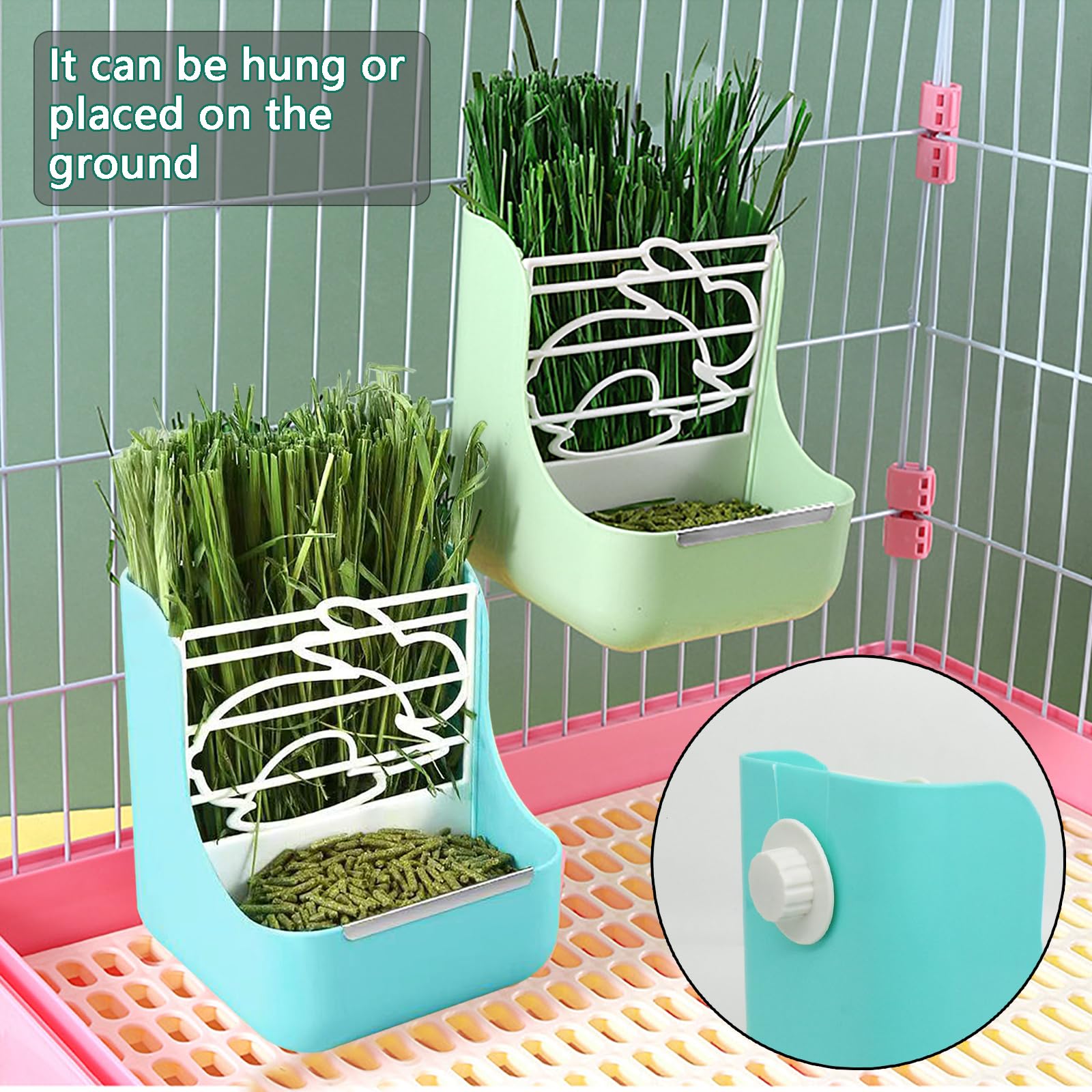 GKYZBB Rabbit Feeder, Hay Food Bin Feeder, Adjustable,Removable Grass Rack, Stainless Steel Edge, for Rabbit, Guinea Pig, Chinchilla (Blue) - image 5