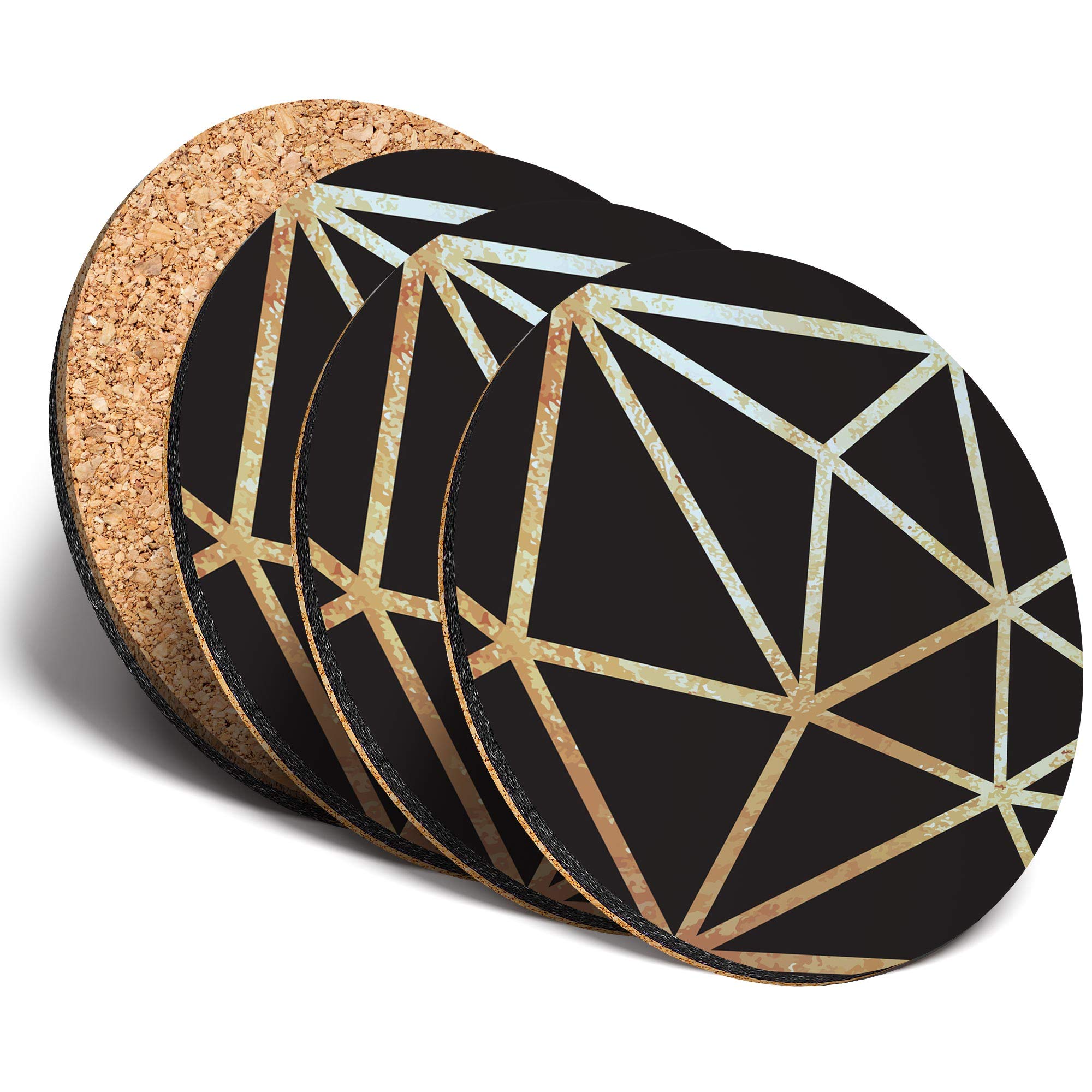 Destination Vinyl LtdGreat Coasters (Set of 4) Round - Black & Gold Abstract Art Deco Drink Glossy Coasters/Tabletop Protection for Any Table Type #21228