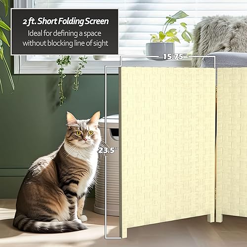 Miniatura 4 de Red Lantern Pantalla plegable de fibra tejida corta de 2 pies - 4 paneles - Crema