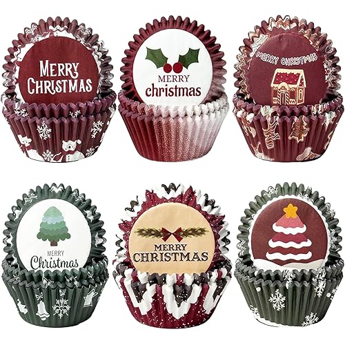 qiqee Christmas 300-Count Cupcake Liners Standard Cupcake Cups 6 Design