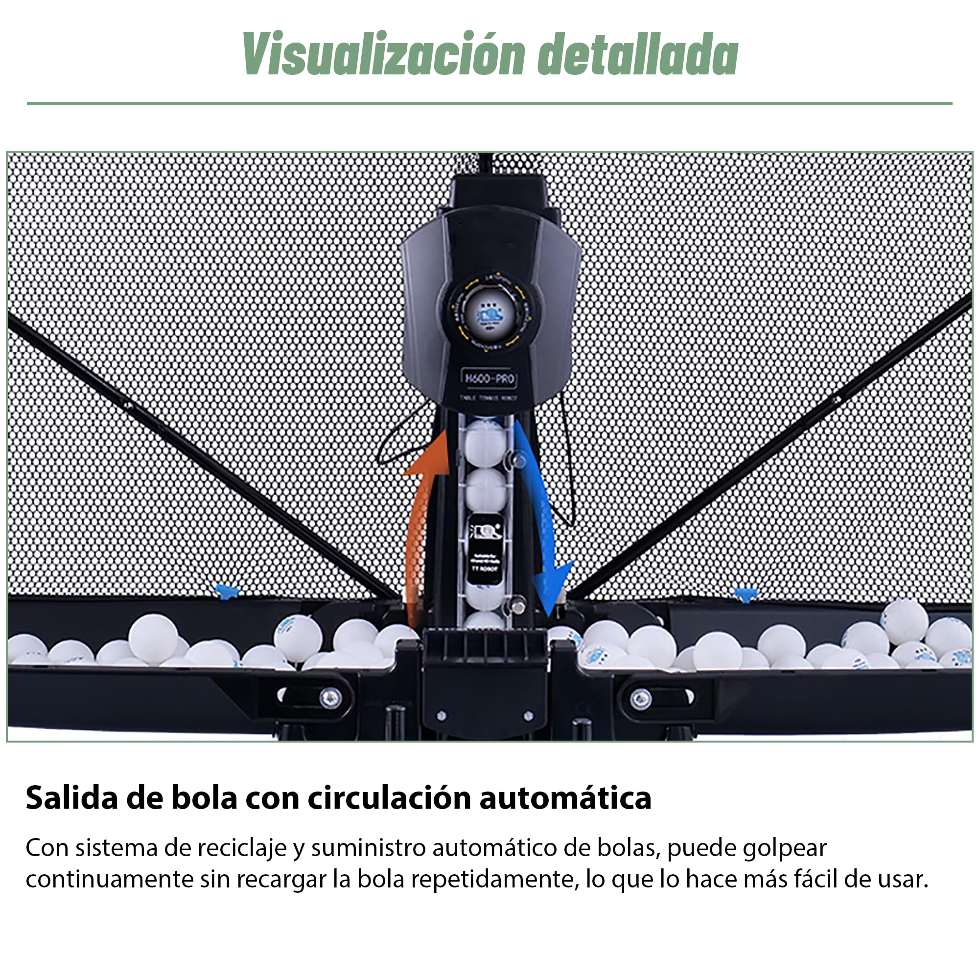 Robot de Ping Pong Automático Profesional 50W con Red Recoge Pelotas - Máquina de Entrenamiento con Multi Modos de Rotación, Velocidad Ajustable 30-85 Pelotas/Min para Principiantes y Avanzados