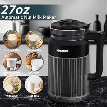 6-in-1 Nut Milk Maker, 8 Blade 27oz Homemade Almond, Soy, Coconut, Oat, Plant Based Milks and Non Dairy Beverages, Soy Milk Maker Machine with Delay Start/Keep Warm/Self-Cleaning/Boil Water