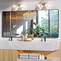 Vista 167 de Hasipu Espejo de baño LED con luces de 40 x 26 pulgadas, espejo de luz con marco de metal negro para tocador, antiniebla, regulable, 3