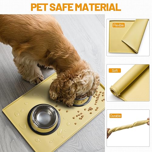 Miniatura 5 de Hubulk Dog Feeding Mat,100% Waterproof BPA Free Silicone Pet Food and Water Bowl Placemat,Dishwasher, High Raised Edge to Prevent Spills,Nonslip