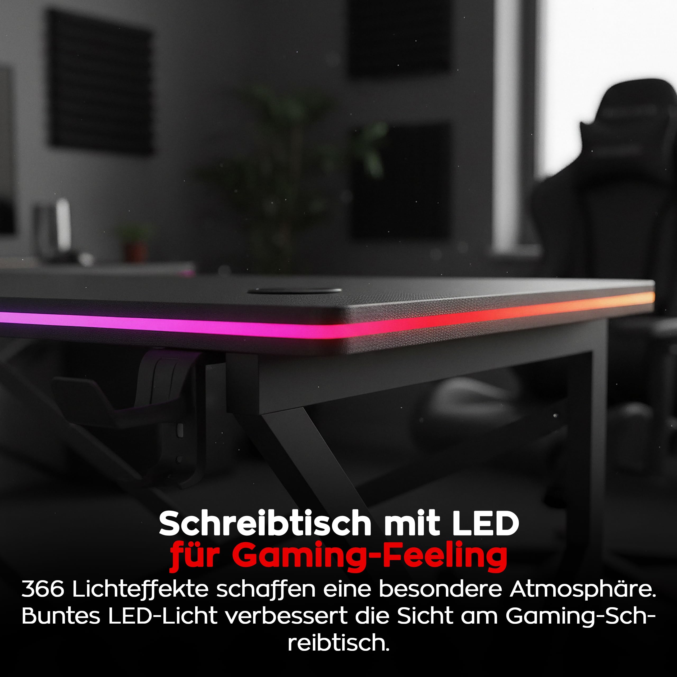 huzaro Hero 1.7 RGB Black, biurko gamingowe z oświetleniem LED, stolik pod komputer, 120 x 60 cm, hak na słuchawki, uchwyt na napoje, powierzchnia z włókna węglowego, przepust kablowy, metalowa