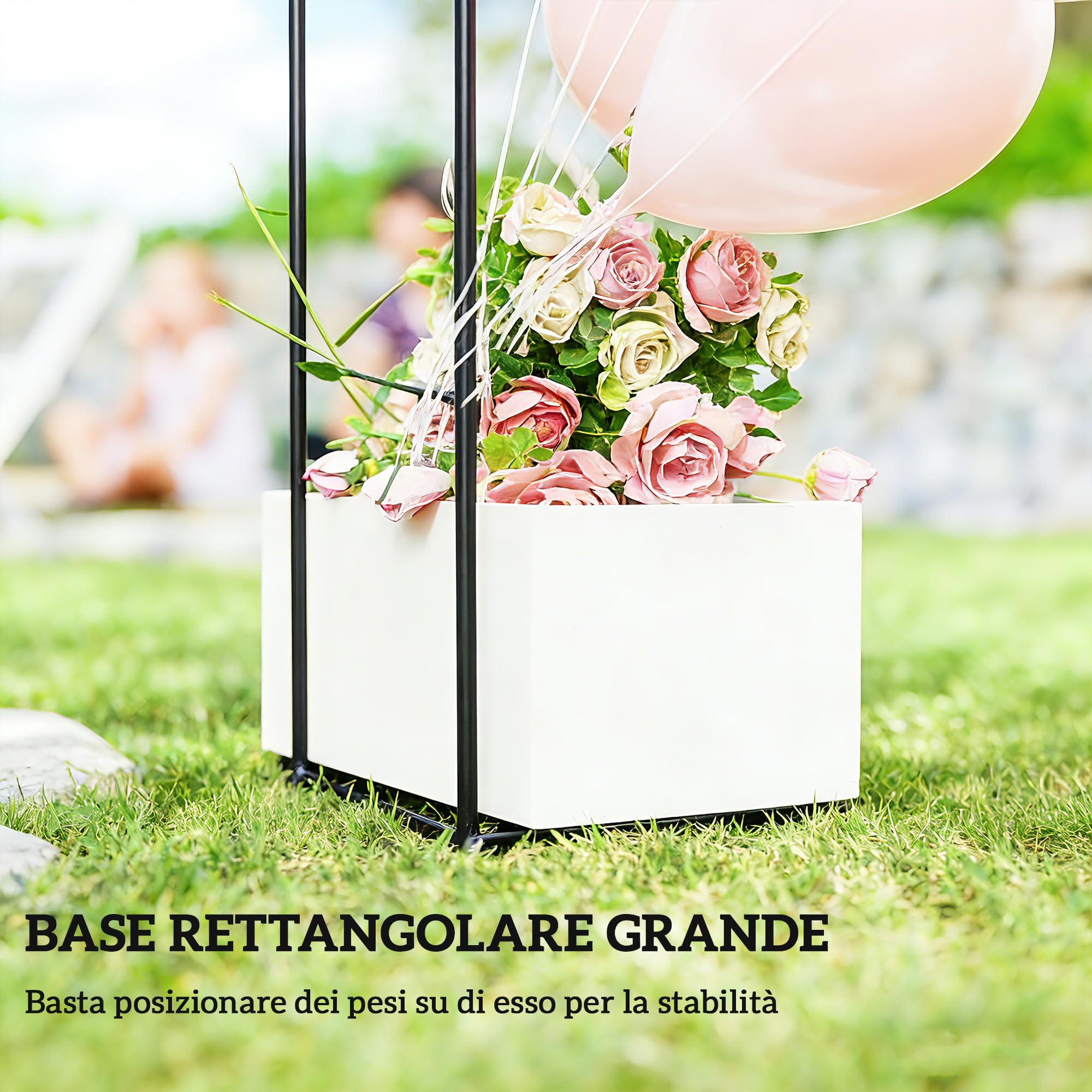 Outsunny Arco da Giardino in Metallo, Archetto Nuziale con Base per Piante Rampicanti per Cerimonie, Compleanni ed Eventi, 145x39x237 cm, Nero