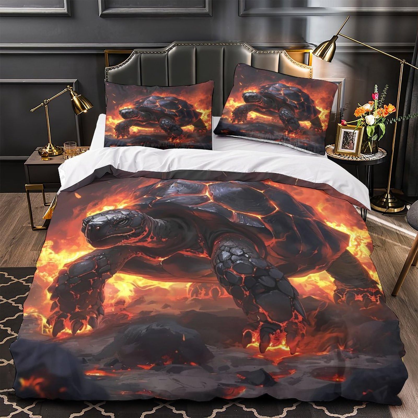 Parure de lit tortue de feu 3D housse de couette microfibre haute résistance