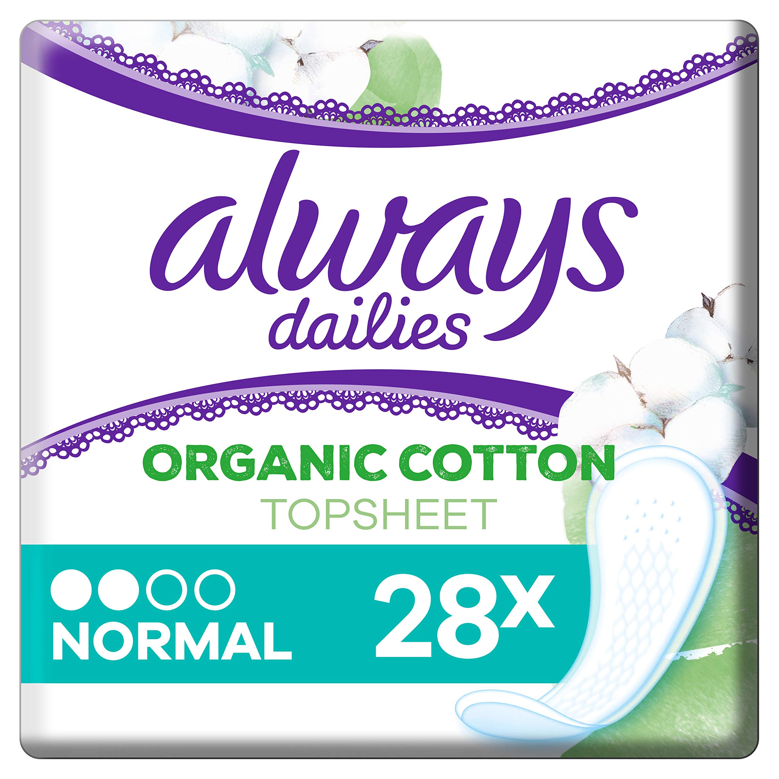 Always Dailies Wkładki z bawełny organicznej, 28 sztuk