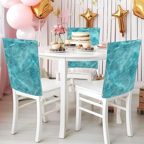 Miniatura 5 de Juego de 6 fundas decorativas para sillas de comedor con fondo turquesa simple para ceremonia, extraíbles sin brazos