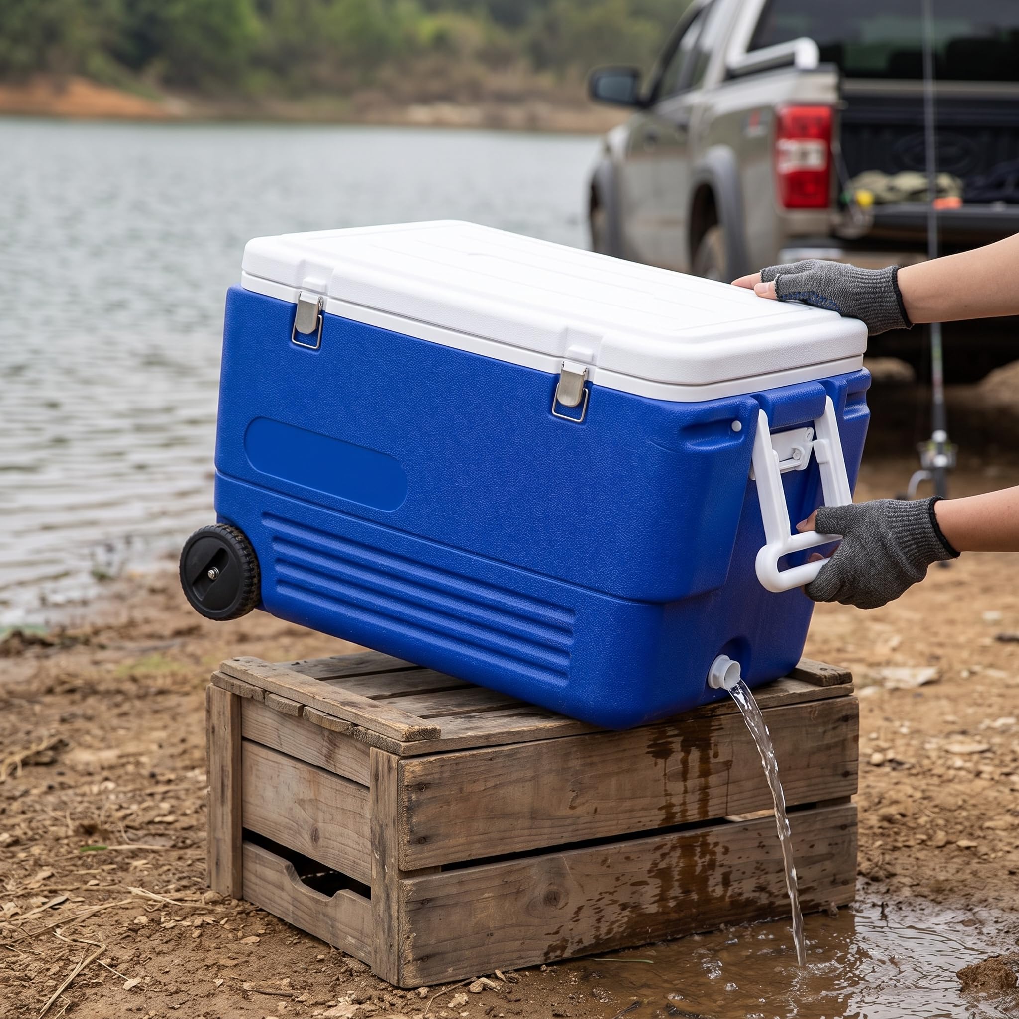 Nevera Portátil Rígida con Ruedas para Camping, Box con Ruedas