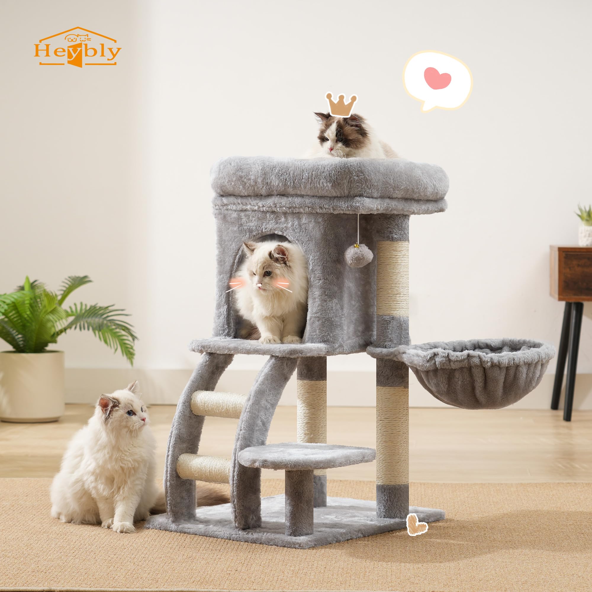 Heybly Albero Tiragraffi Per Gatti, Tiragraffi Piccolo Per Gatti Alto 75 cm Con Piattaforma Superiore, Tana, Amaca, Scala Di Arrampicata, Gioco da Gatto, Mobile da Gatto, Grigio Chiaro HCT009SW