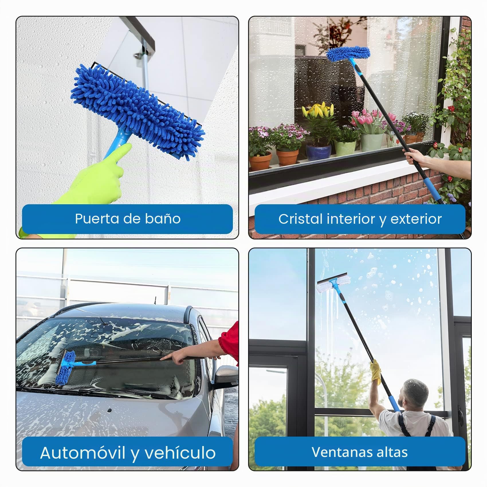 VITEVER Herramienta Profesional para Limpiar Ventanas con Barra de extensión, escobilla de Ventana 2 en 1 con Kit de Limpieza