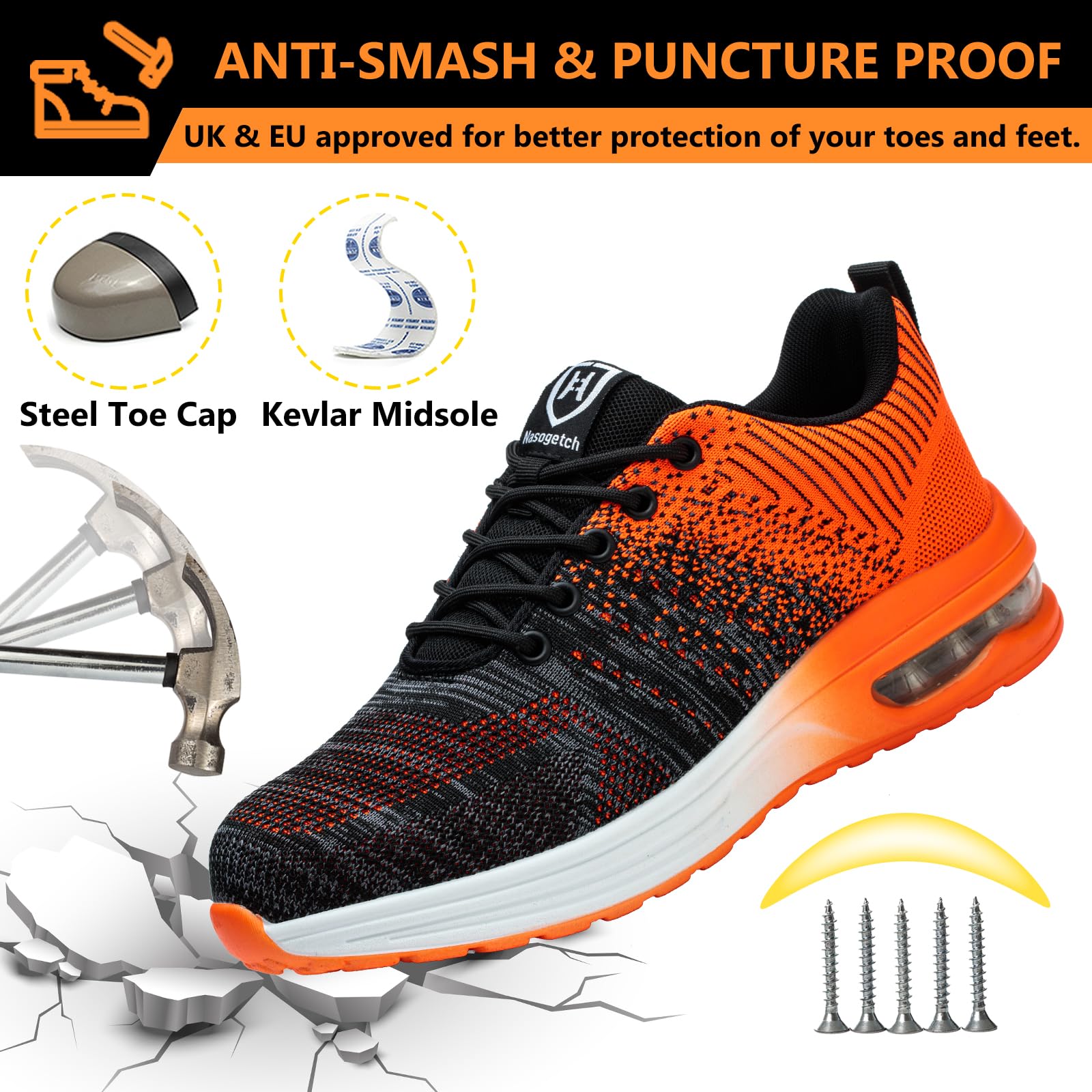 Baofular Scarpe Antinfortunistiche Uomo Donna Leggere Scarpe da Lavoro Comode Scarpe Sicurezza Antiscivolo Traspiranti