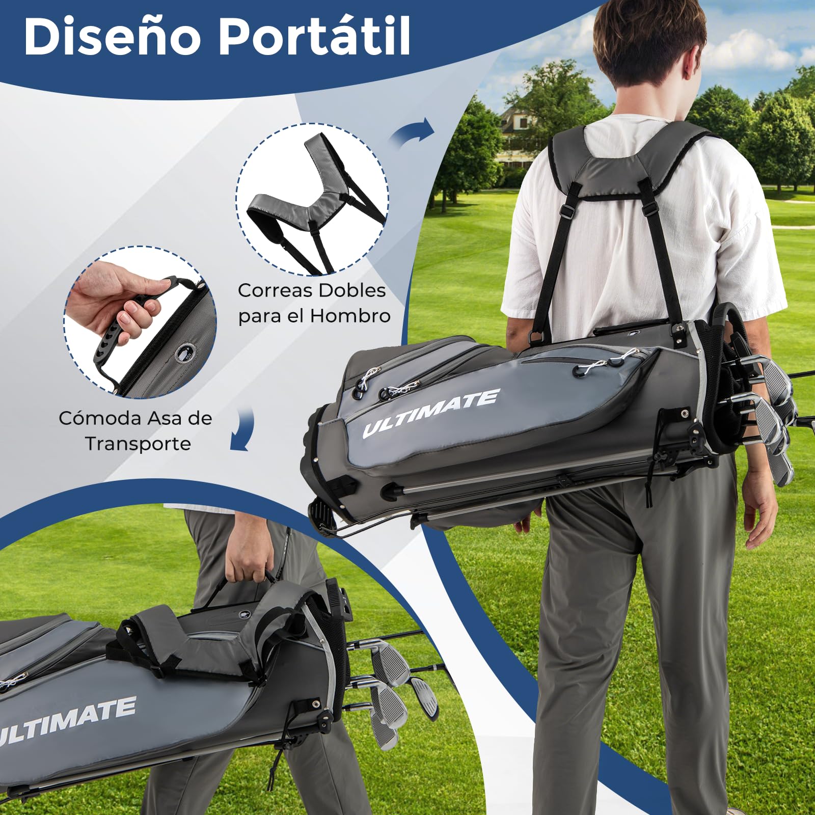 GOPLUS Juego de Golf Completo para Hombre, Juego de Palos de Golf Portátil para Zurdos con Correa de Hombro y Asa, Driver #1, Fairway #3, Híbrido #4, 5 Palos de Hierro y un Putter
