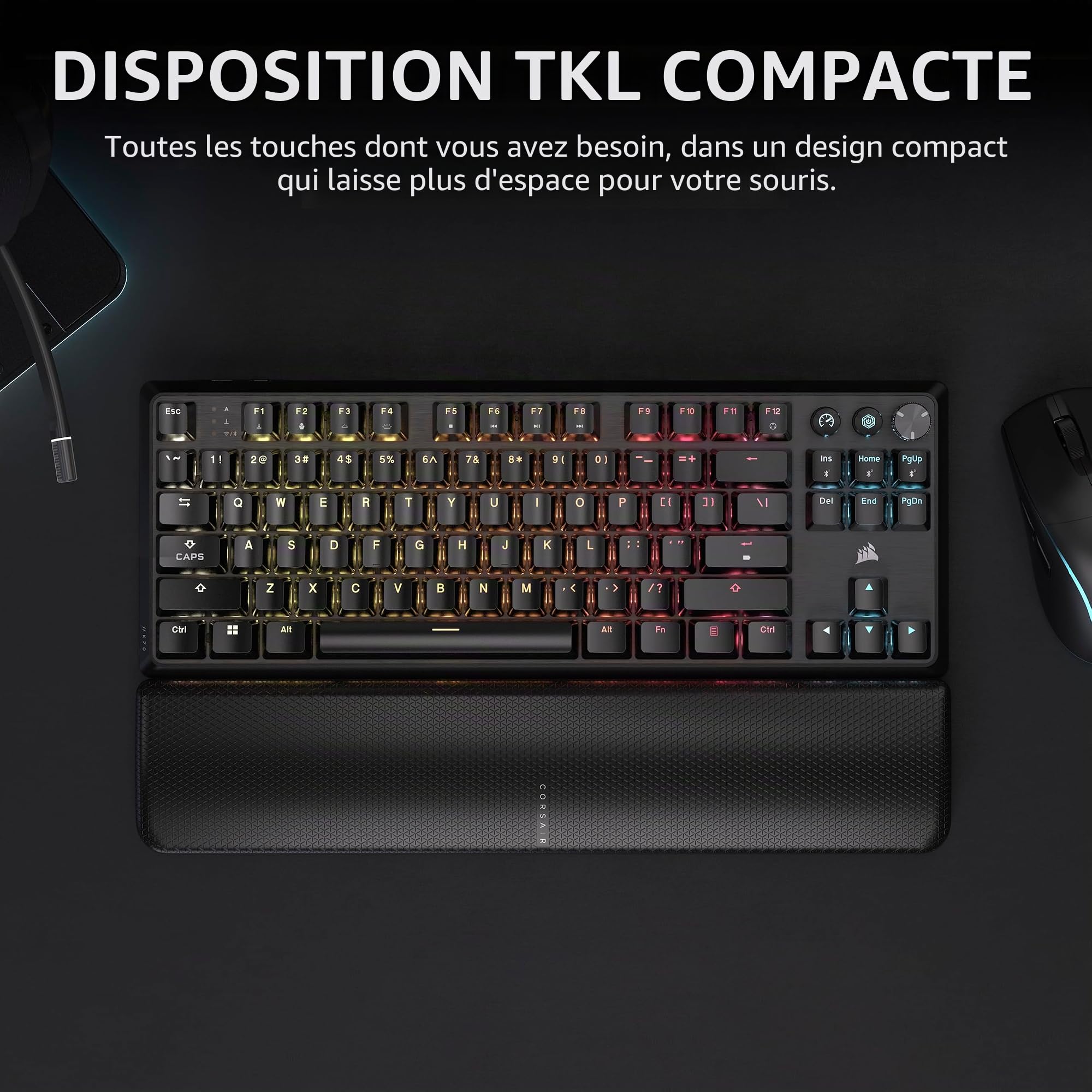 Corsair K70 Core TKL Wireless RGB Tenkeyless Clavier Gaming Mécanique - Commutateurs Linéaires Corsair MLX Red v2-Linéaires Pré-Graissés - SOCD - Amortissement Sonore - ABS Double-Shot Keycaps
