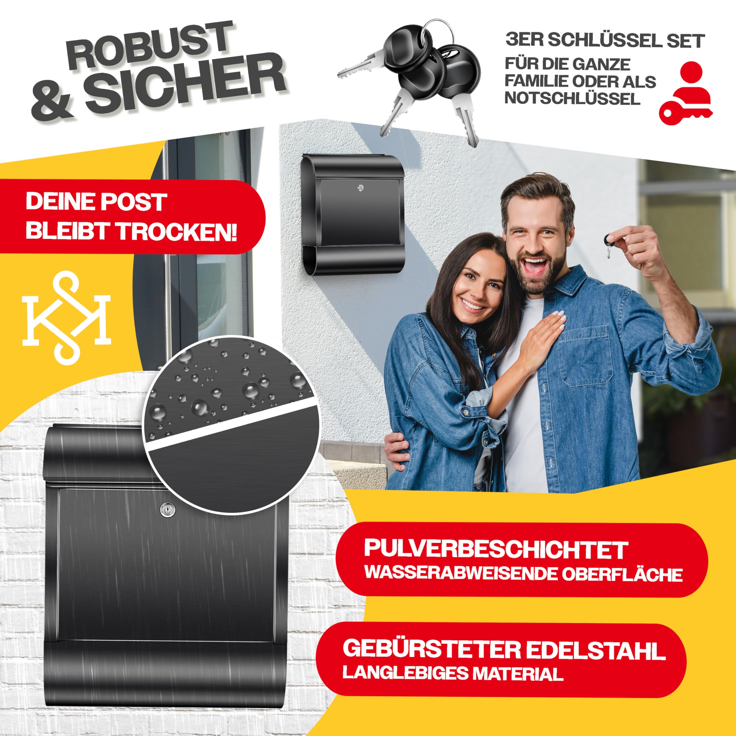 KESSER XXL Brievenbus Roestvrij Staal Met Krantenvak Geborsteld 3x Sleutel Afsluitbaar Gepoedercoat Wandmontage Grote Fr Aanbieding 40507225
