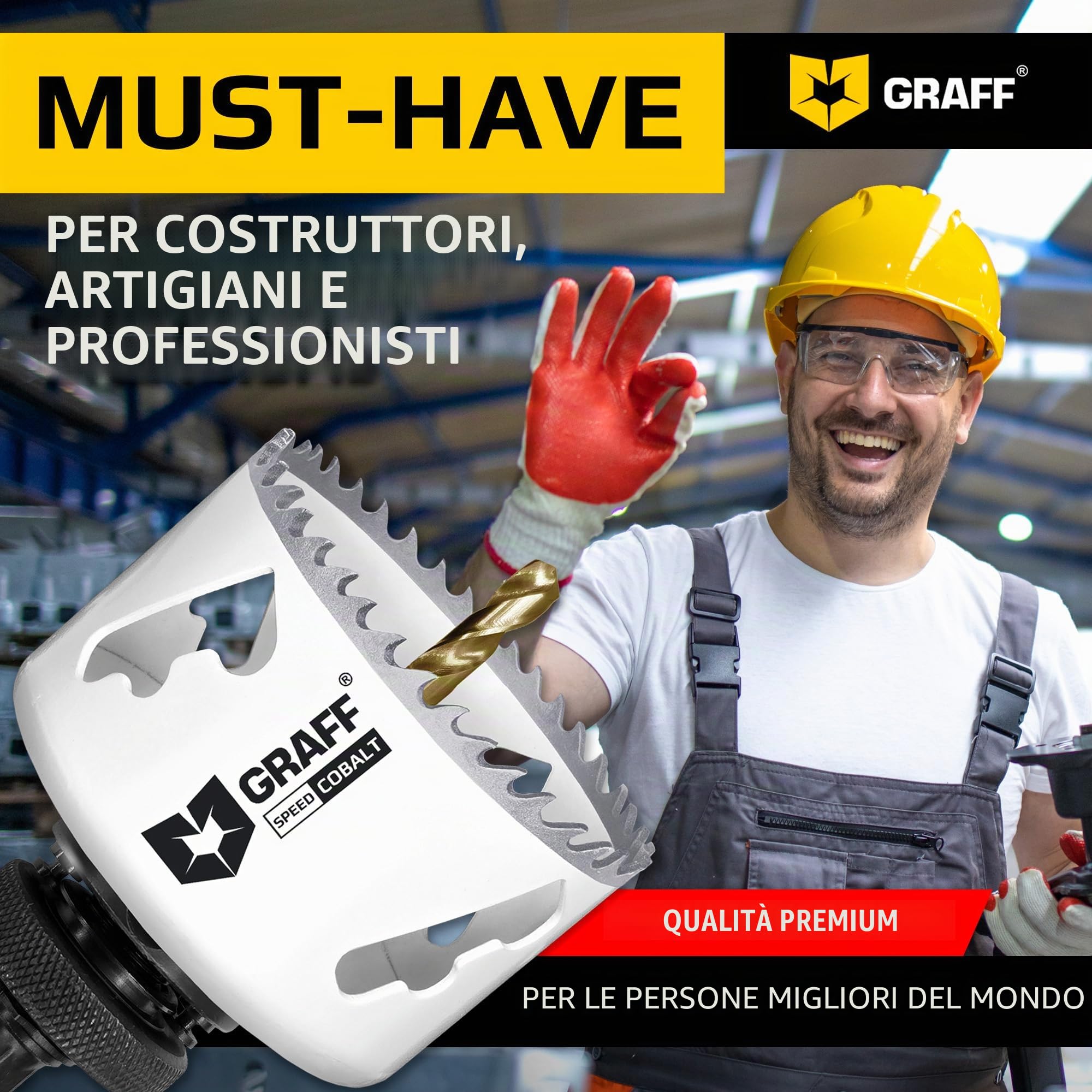 Sega A Tazza Trapano Bi-Metallica 68mm - Fresa a Tazza 8% cobalto (con Adattatore Esagonale e Punta di Centraggio) - Sega a Tazza per Legno Muro Cartongesso Metallo Acciaio Inossidabile GRAFF