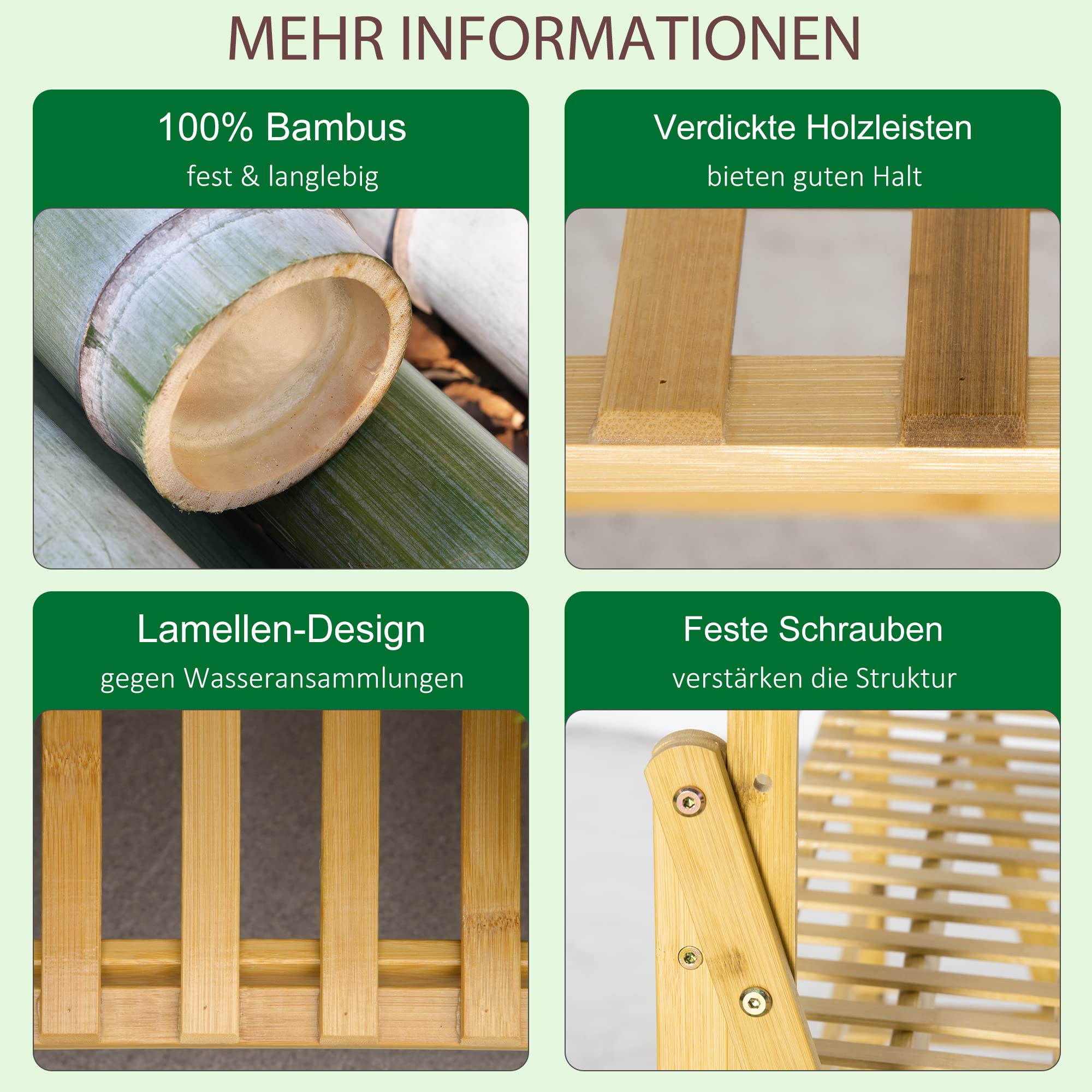 Outsunny Blumentreppe Einstellbare Hängehöhe Natur 100 x 40 x 143 cm | Aus Holz, Pflanzenständer, Leiterregal, Blumenständer, Hängende Bamboo, Innen Draußen