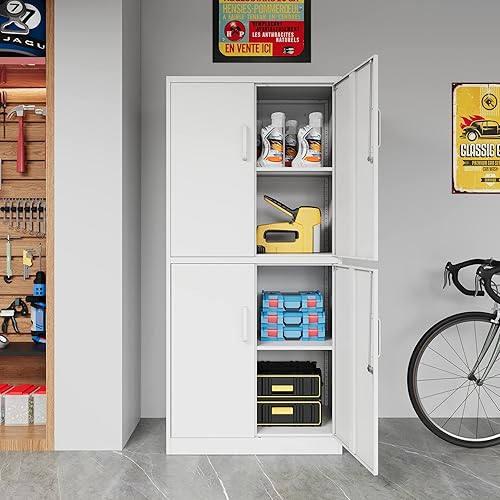 Miniatura 53 de STANI Armario de almacenamiento de metal para garaje con cerradura, archivador de acero con cerradura de 71 pulgadas, gabinete de almacenamiento de