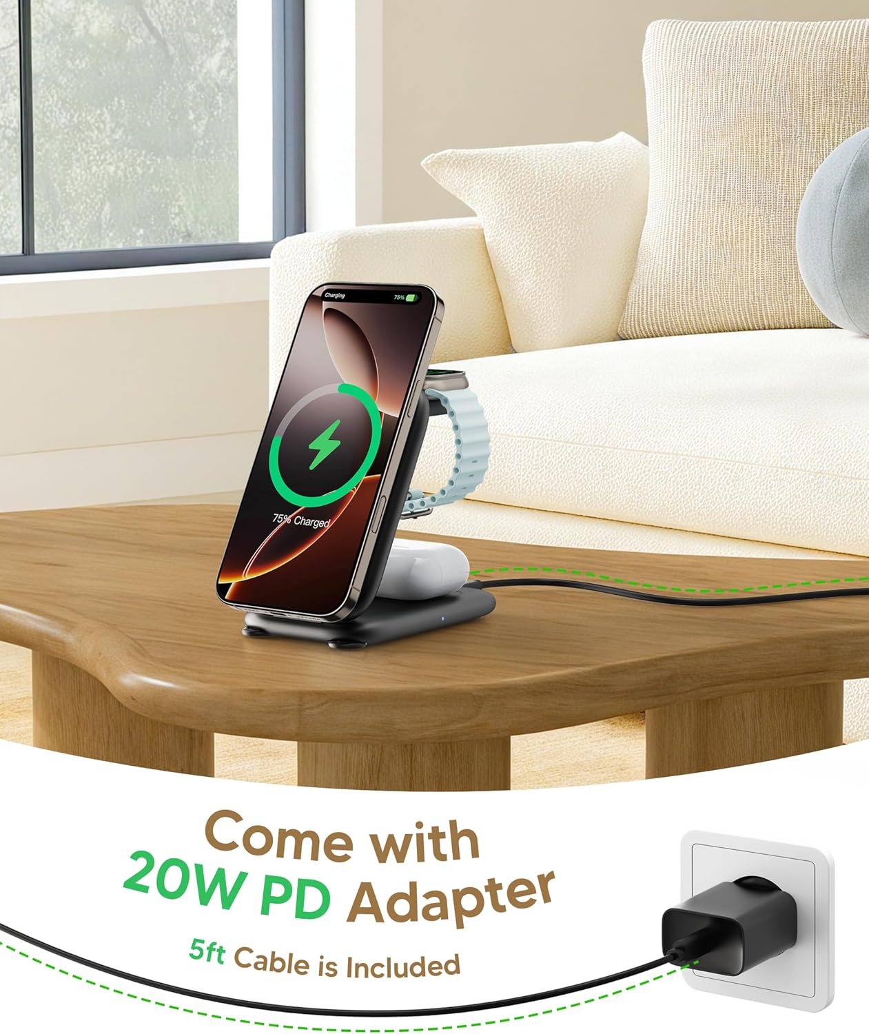 2025 Traveling Fast Wireless Charging Station for Apple Devices, Magnetic 3 in 1 MagSafe Charger Stand for iPhone 17 16 15 14 13 12 Pro Max Plus Air, Apple Watch&Air pods Pro-Sweet Gifts, BK