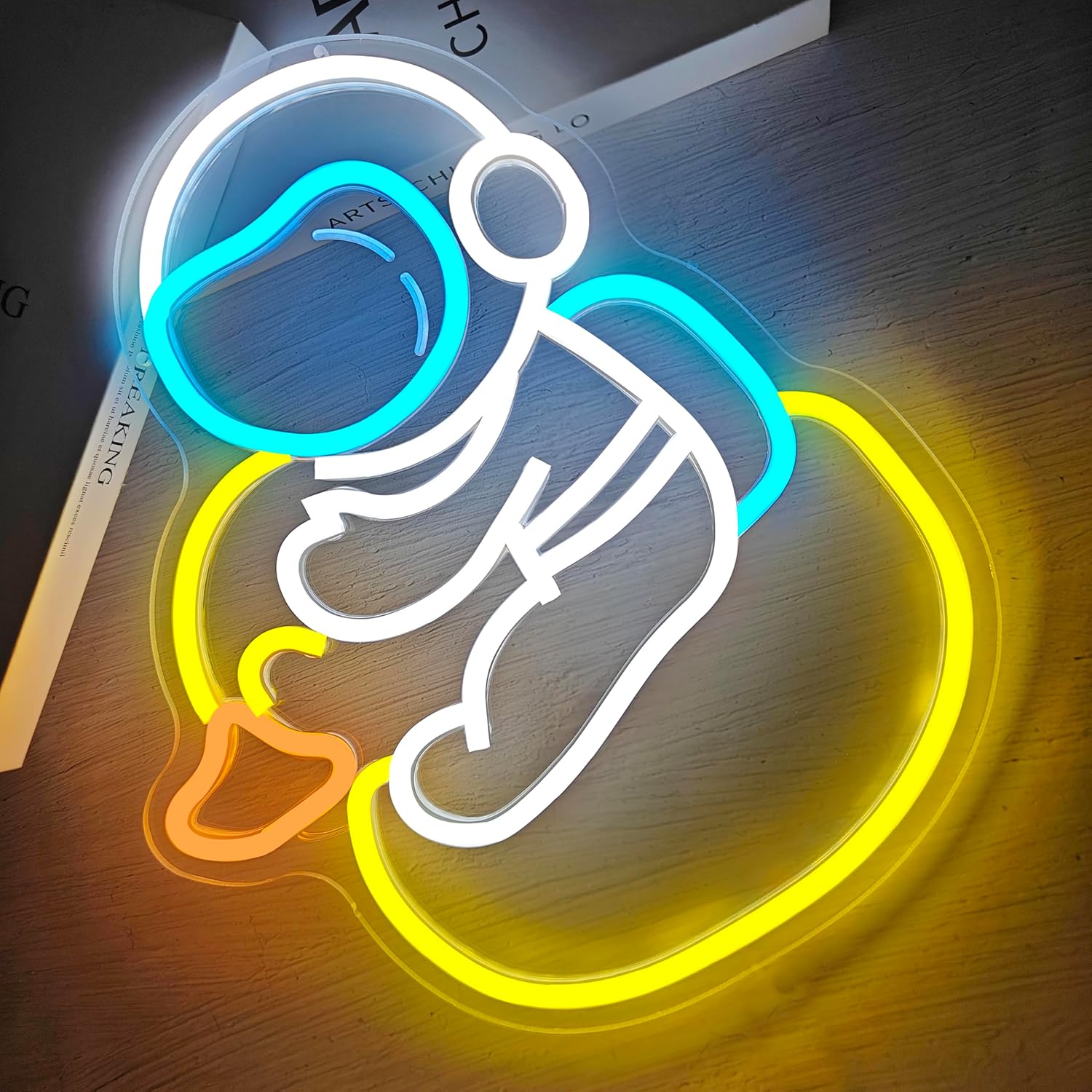 Astronaut Duck Neon Sign Astronaut Led Sign for Bedroom Wall Decor USB Powered Space LED Signs for Kids Room Game Room Home Duck Light Up Sign Astronaut Light Party Decor Neon Wall Art Gifts