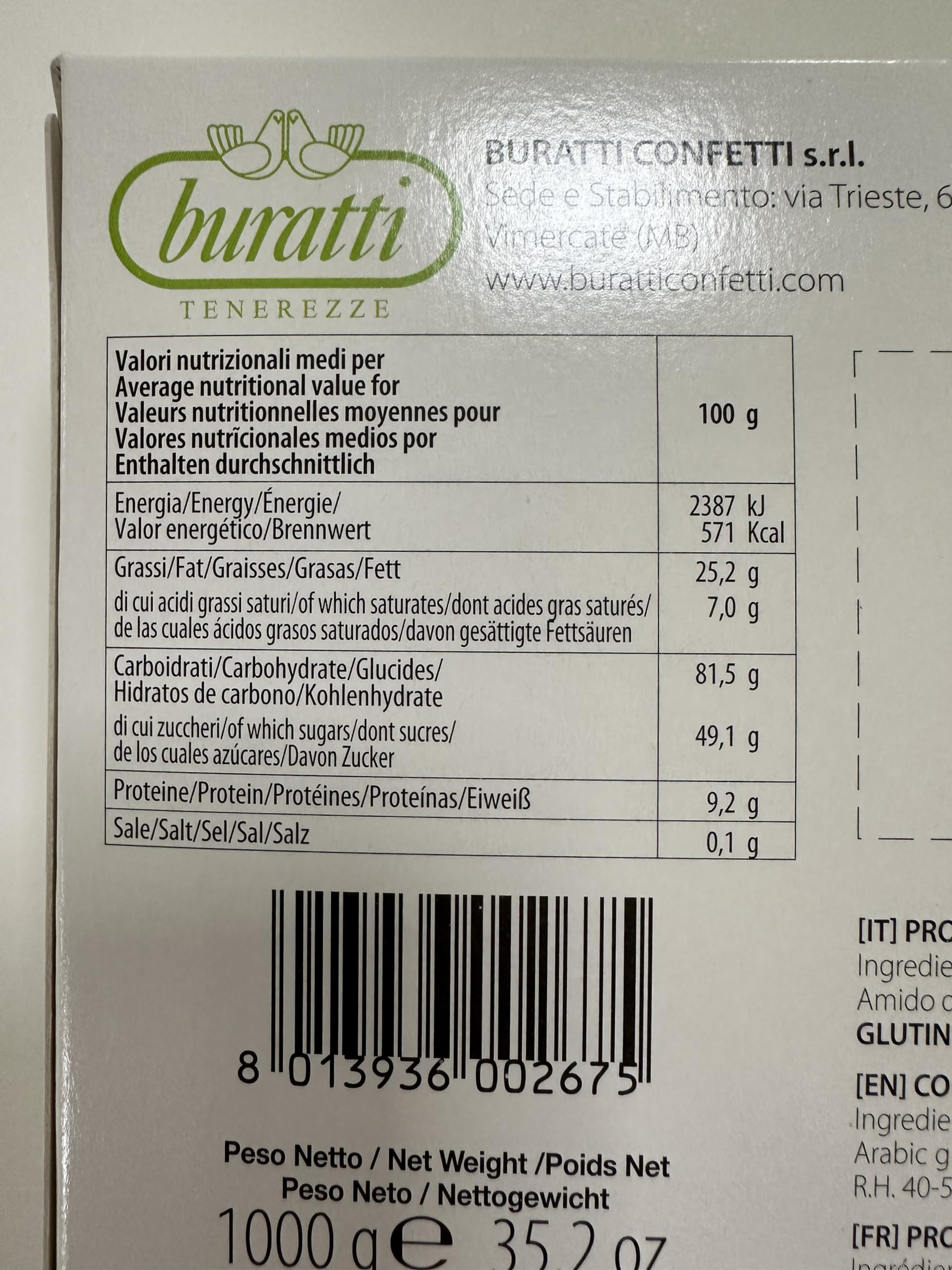 Buratti Confetti Tenerezze Sabor A Pistacho Blanco Almendras Recubiertas De Chocolate - 1 kg