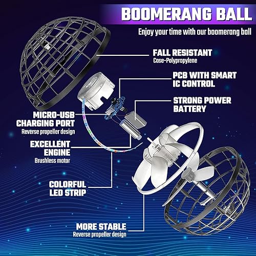 Miniatura 9 de Sosuy Bola de orbe voladora 2025 para niños, galaxia mágica hover cósmica boomerang espacio flotante mini dron giratorio de mano, juguetes de Rojo