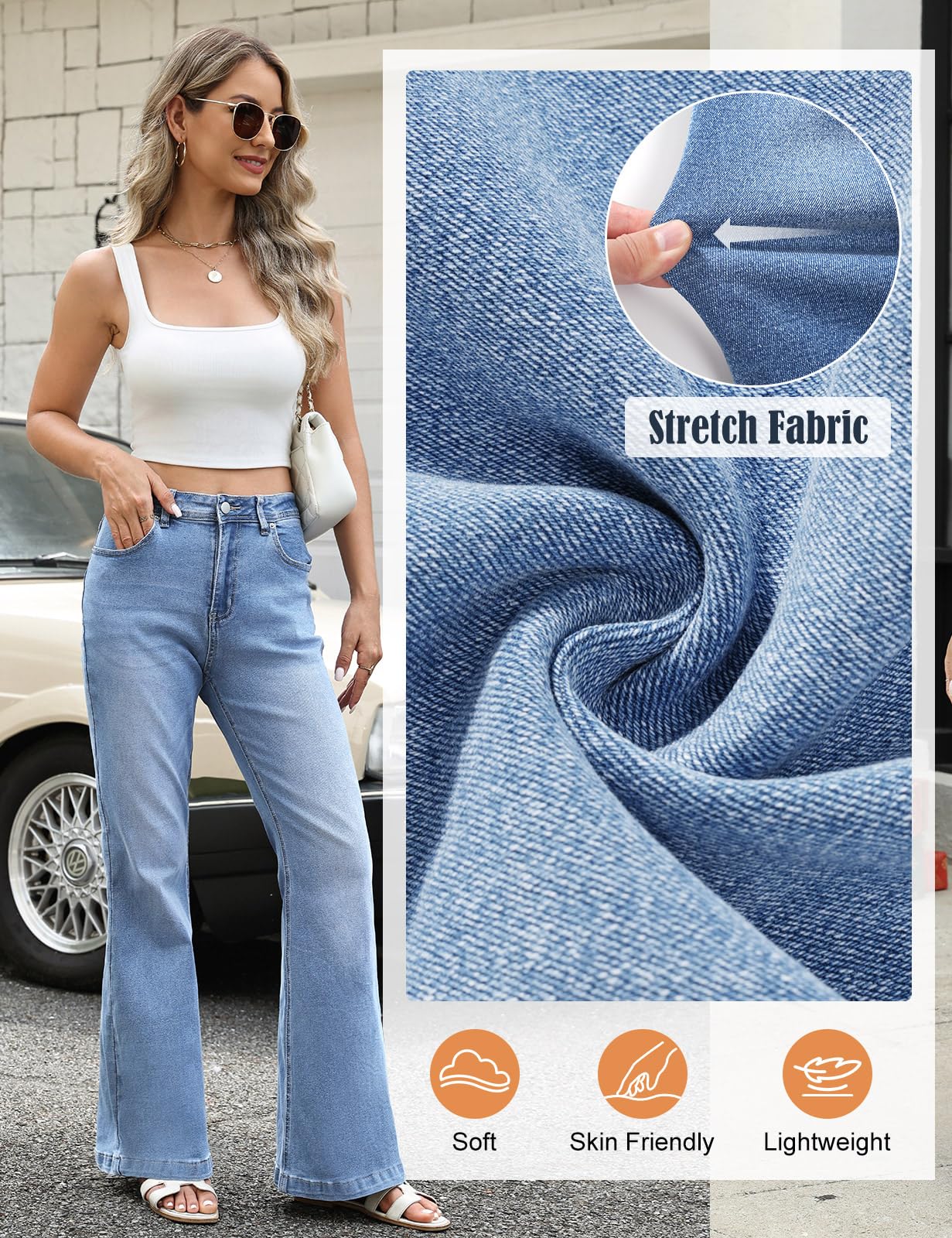 Jeans Donna Vita Alta Jeans Elasticizzati a Zampa Elefante Pantaloni Bootcut Larghi Flared Jeans Slim Fit Bell Bottom Taglia Grande con Tasche Moda Casual retrò