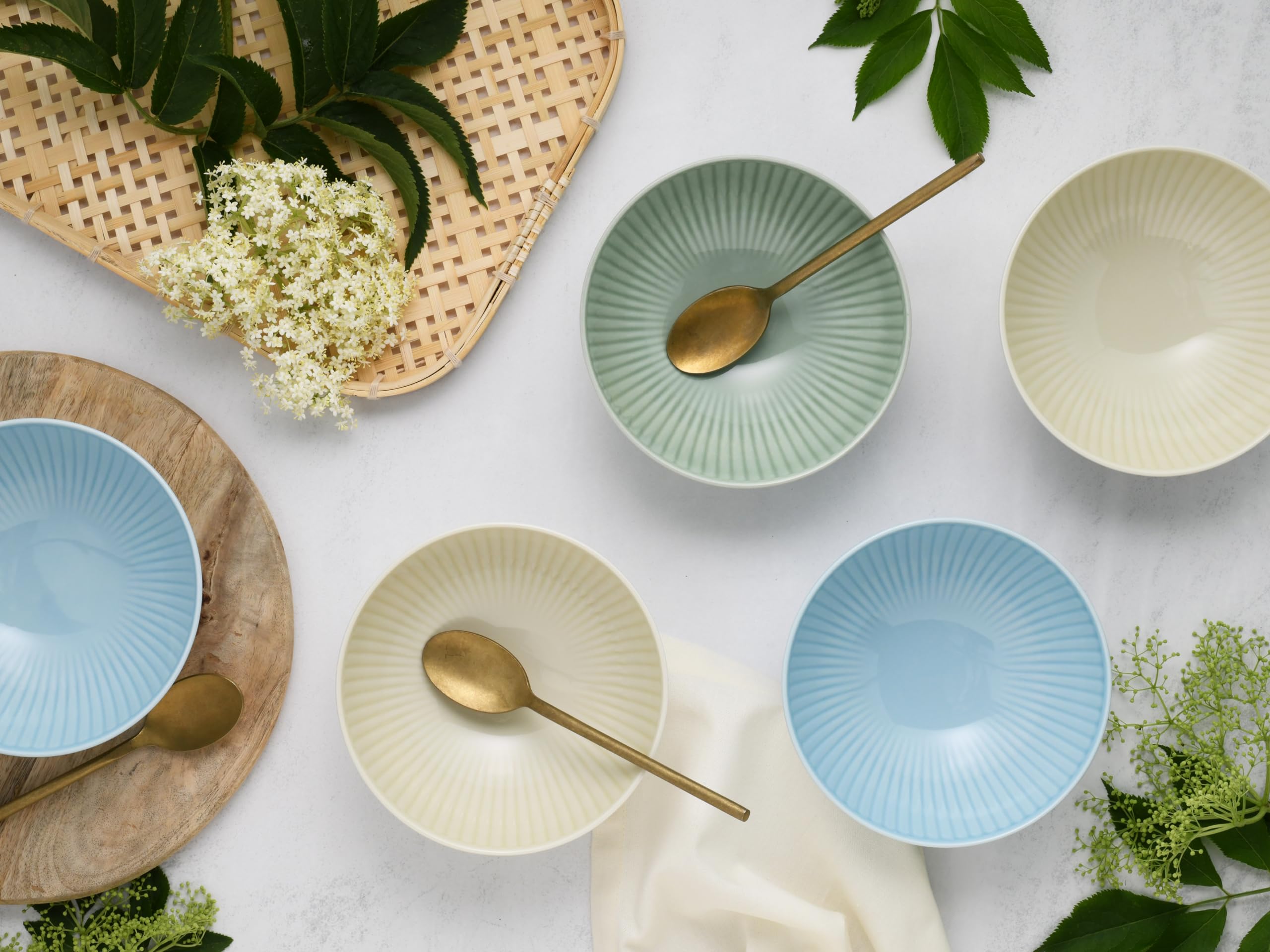 CreaTable, 24037, Serie Valencia Pastell, 6-teiliges Geschirrset für 6 Personen aus Porzelan Schalen Set aus Porzellan, spülmaschinen- und mikrowellengeeignet, Made in Europe