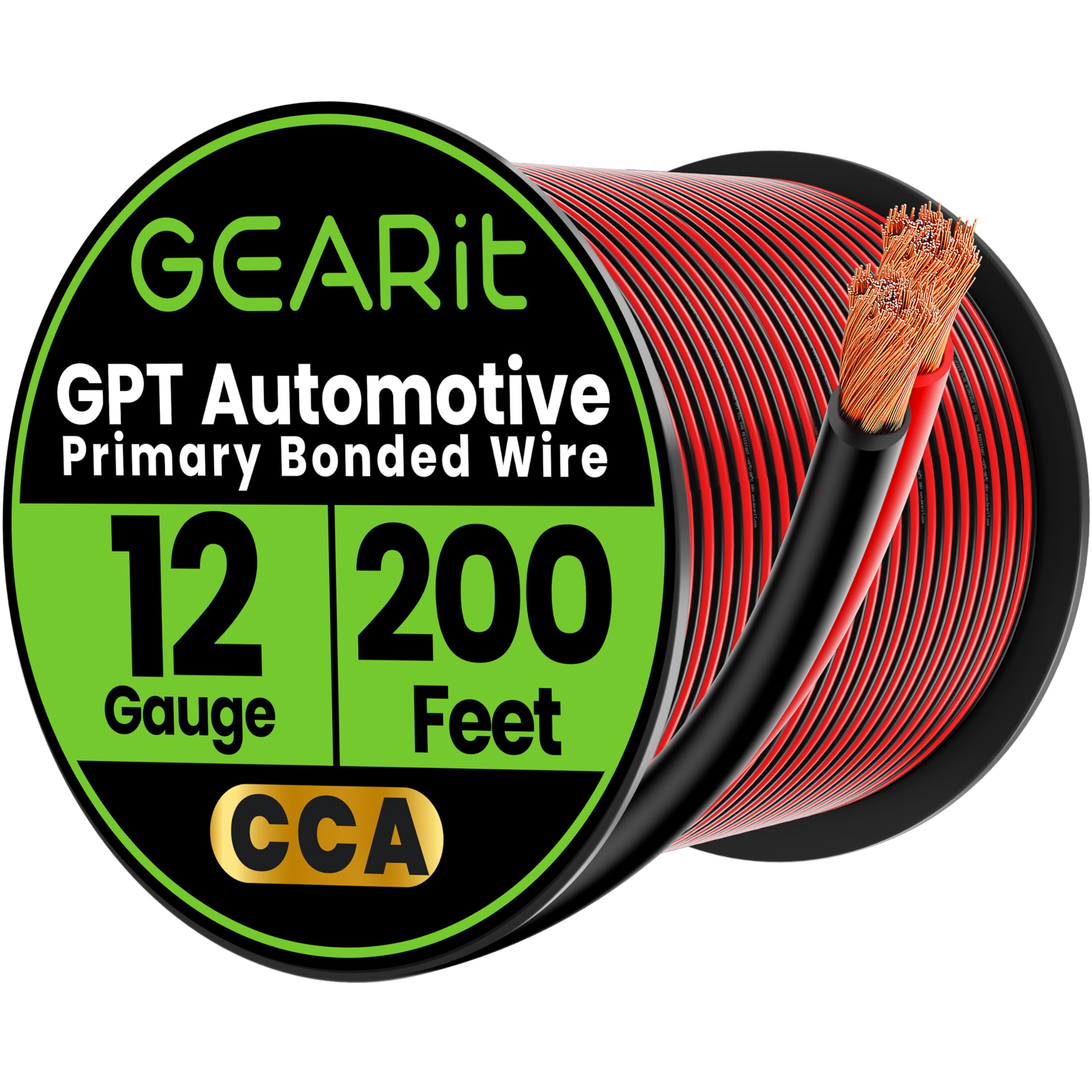 GEARit 12 Gauge Wire (200ft - Black/Red) GPT Automotive Primary Bonded Wire - 2 Conductor CCA for Car Audio, Speaker, Trailer Harness, Electrical -