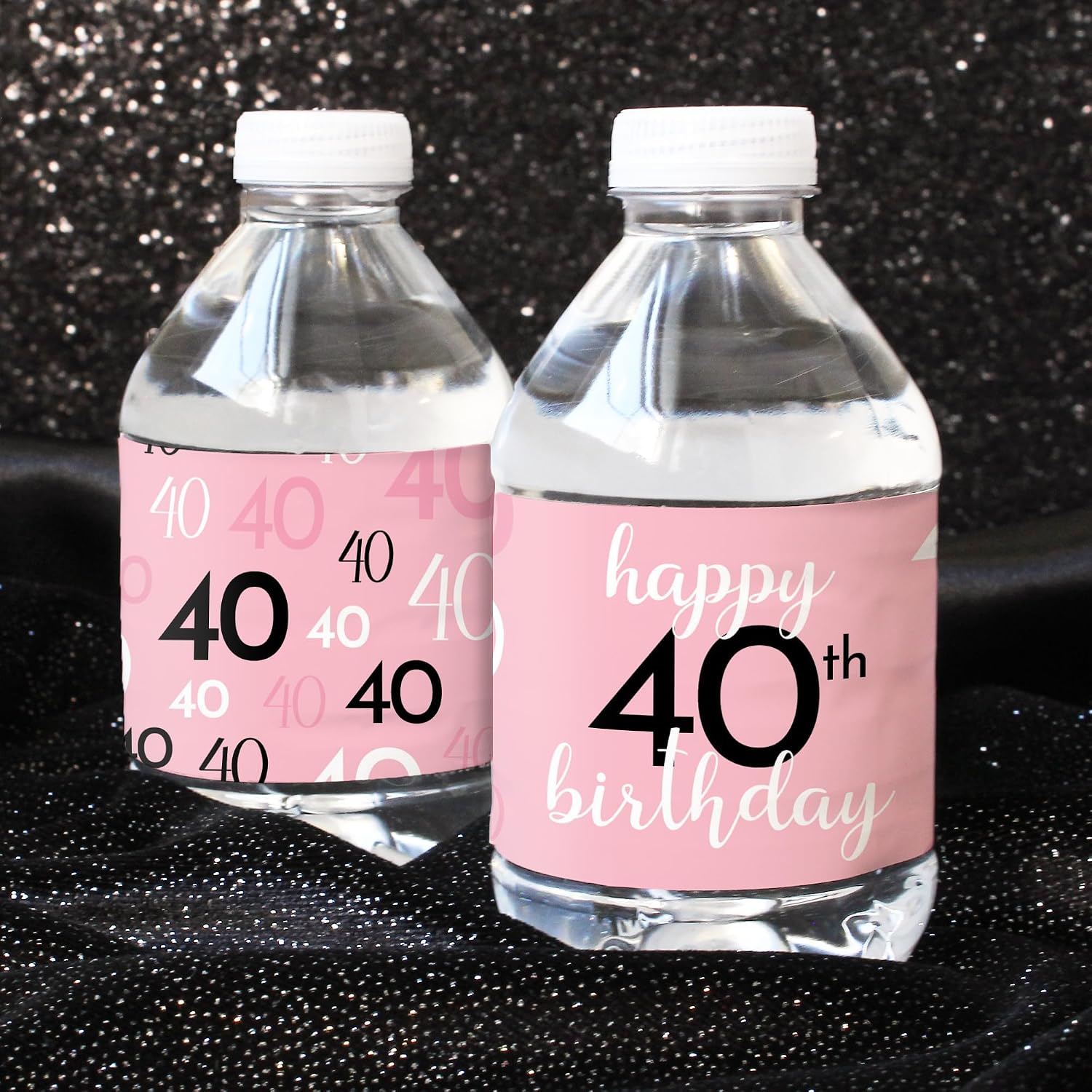40th Birthday Water Bottle Labels for Women, Pink and Black, 20 Count image 2