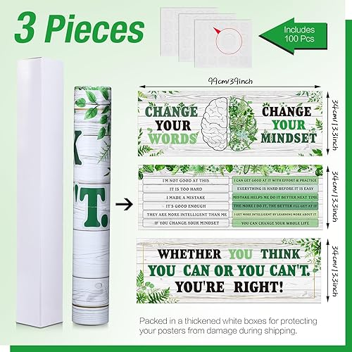 Miniatura 2 de Pasimy Juego de 3 pancartas de mentalidad de crecimiento, decoración de aula, juego de tablones de anuncios de mentalidad motivacional laminada, 13