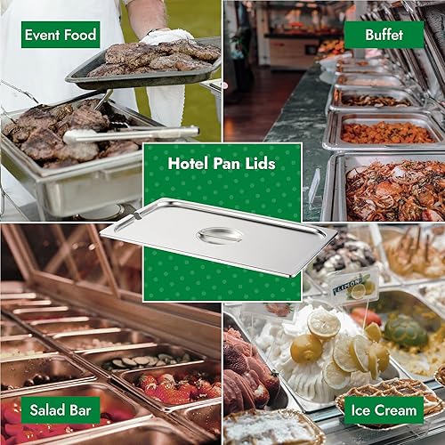 Miniatura 89 de HECMAC Paquete de 6 tapas de sartén de hotel de tamaño completo, acero inoxidable, tapa de sartén de alimentos con asa, calibre 23
