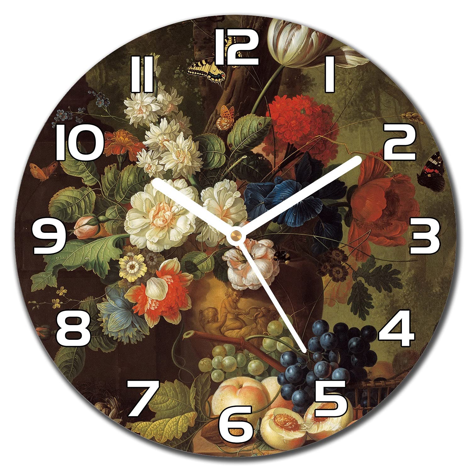Horloge en verre murale 30 cm Bouquet Fleurs Vintage Coloray pour cuisine et salon
