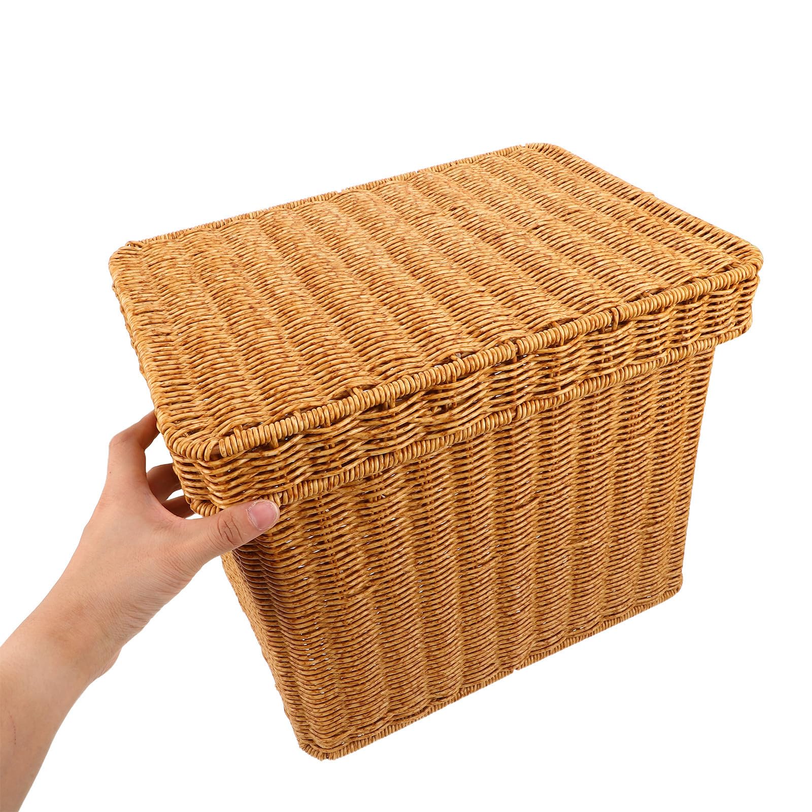 SECFOU Scatola Archivio Effetto Rattan Marrone in Plastica con Coperchio