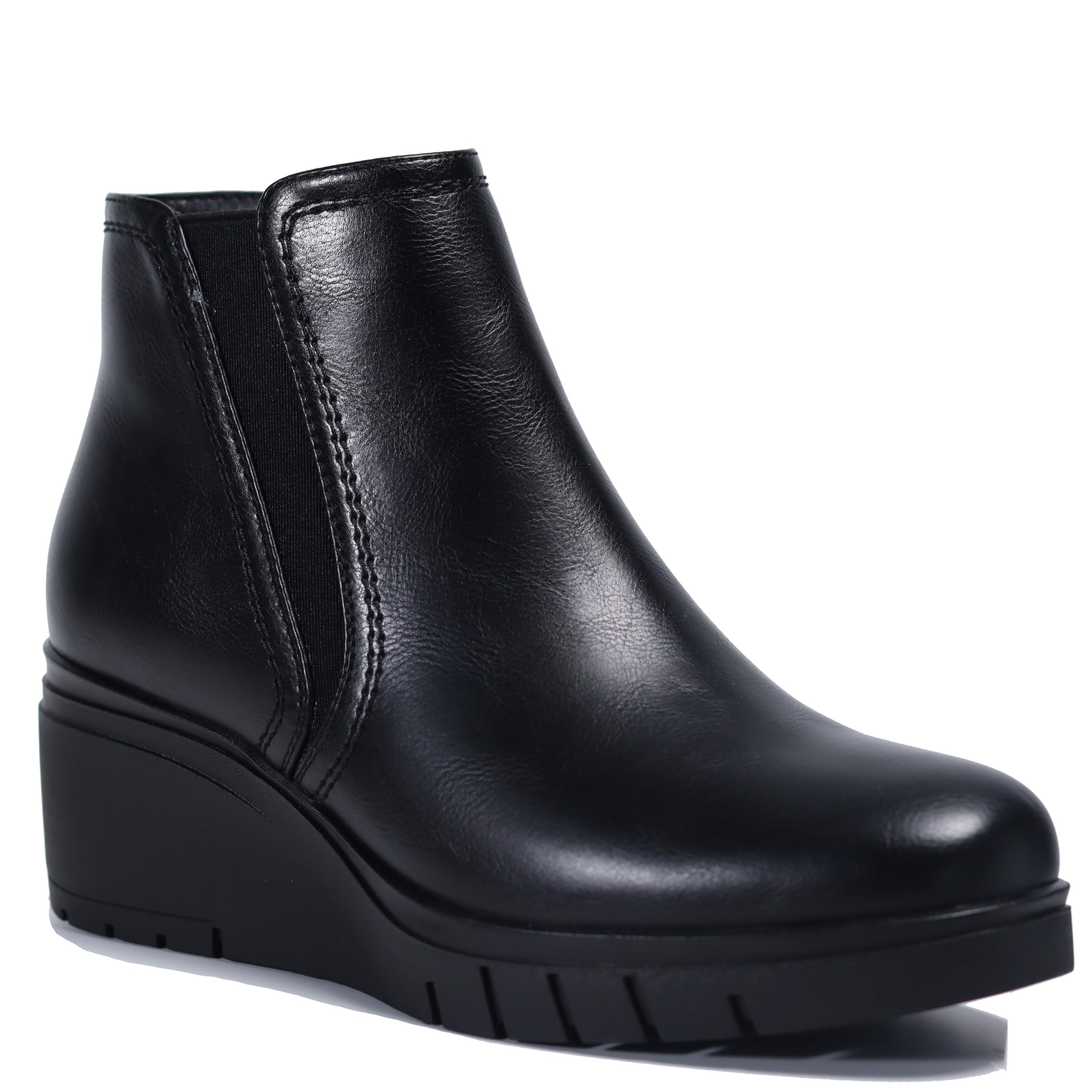 Womens Ankle Boots with Wedge Heel Elastic Side Band Comfortable Round Toe Zip-Up Classic Booties