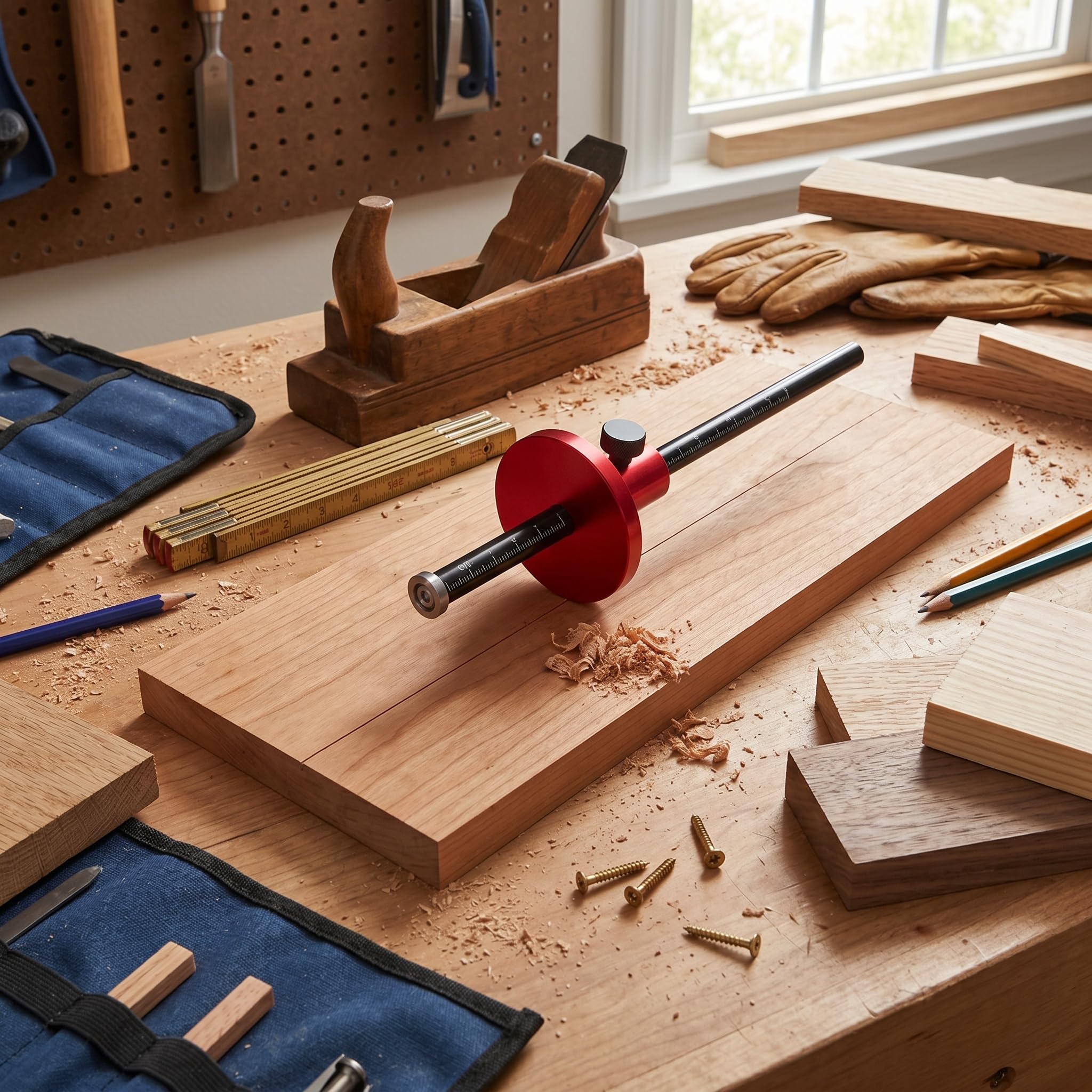 Walfront Calibrador de Marcado de Madera Ajustable con Básculas Métricas y en Pulgadas, Rayador de Carpintería de Aleación de Aluminio para Reparaciones de Muebles, Proyectos de Madera