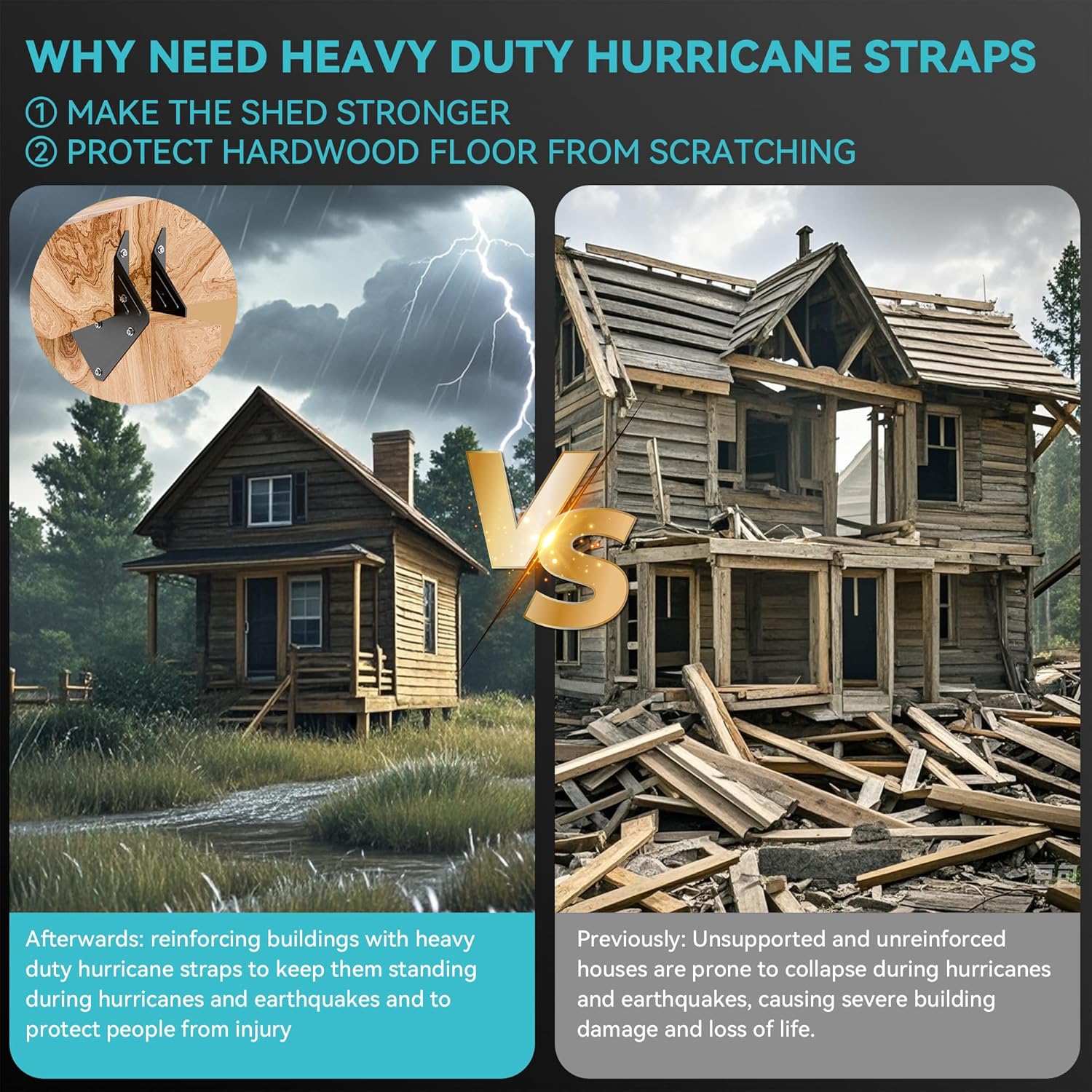 30 PCS Heavy Duty Black Hurricane Ties for Rafters,13 Gauge Roofing Hurricane Straps Thickness 2.2mm Fit 2x4,2x6,Hurricane Clips for Roofing Trusses Wood Timber,Roof Brackets,Seismic Joist Hangers