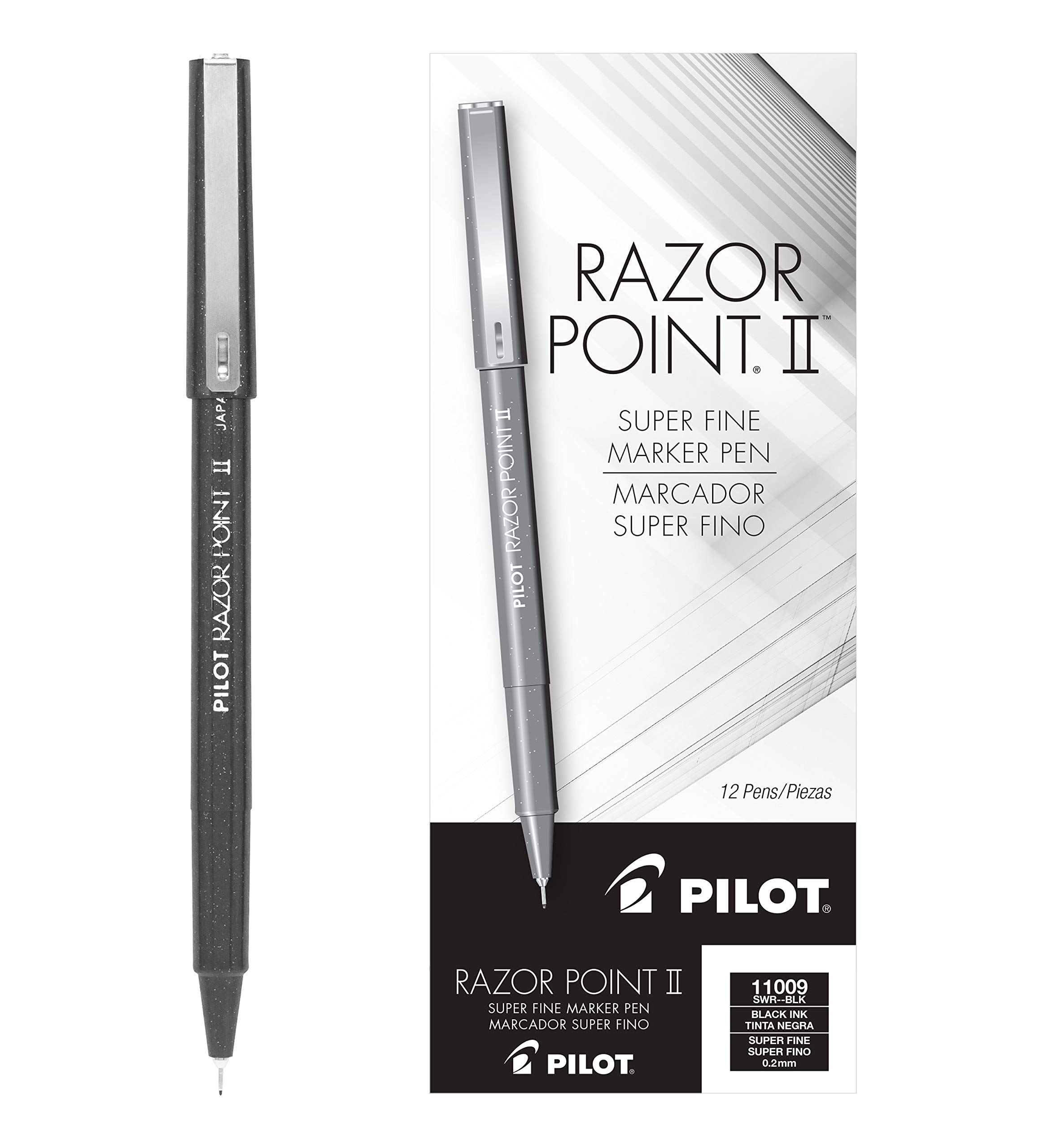 PilotRazor Point II Marker Stick Pens, Point, Black Ink, Dozen Box (11009)